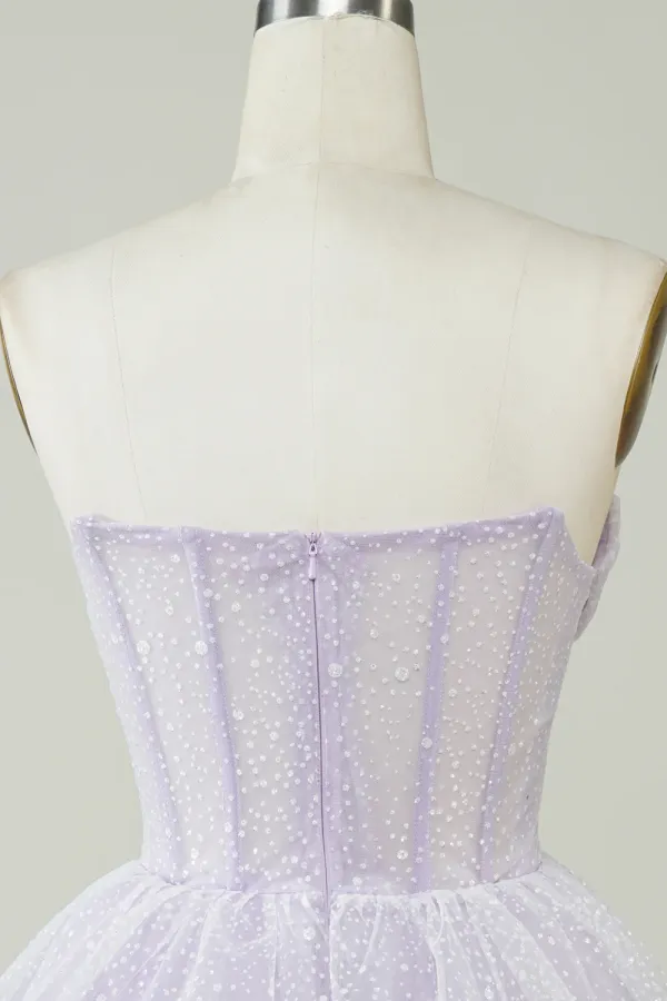 Lilac Corset Cute Tiered Sparkly Homecoming Dress With Ruffles APH0283