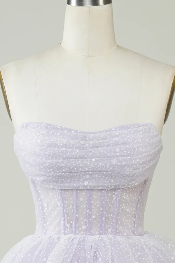 Lilac Corset Cute Tiered Sparkly Homecoming Dress With Ruffles APH0283