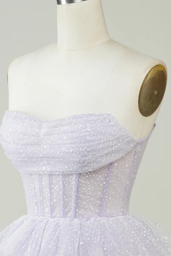 Lilac Corset Cute Tiered Sparkly Homecoming Dress With Ruffles APH0283