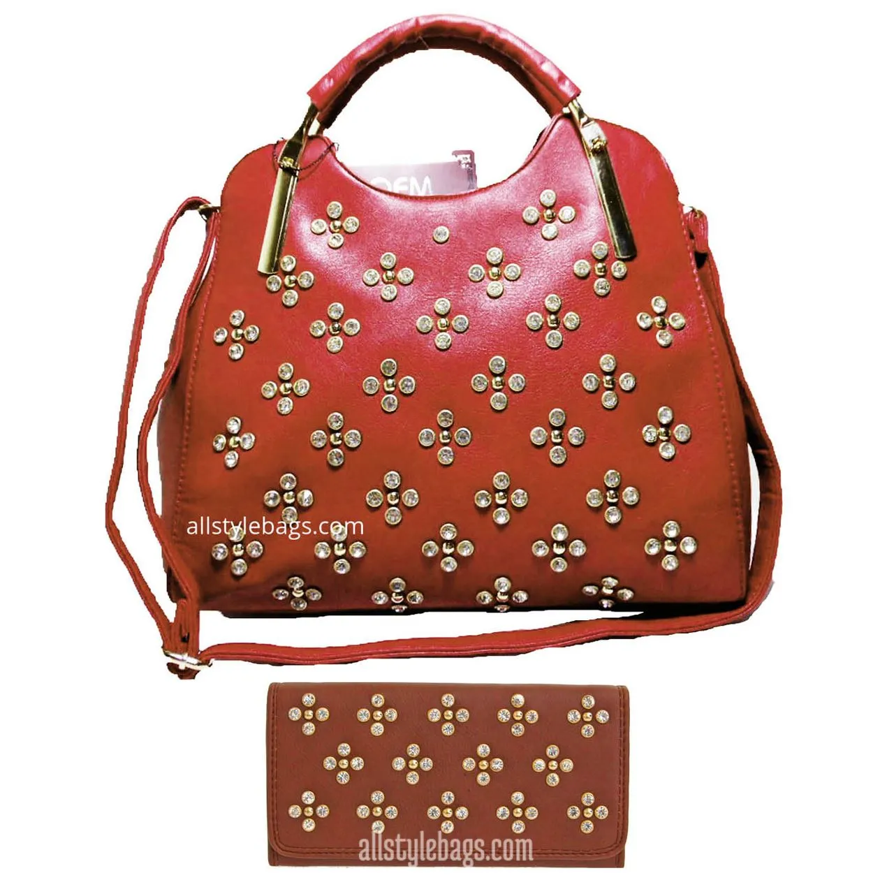 LOEM Polka Shoulder L wallet bag handbag Set Designer Flora Rhinestone Studs