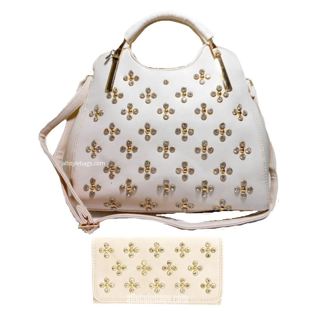 LOEM Polka Shoulder L wallet bag handbag Set Designer Flora Rhinestone Studs