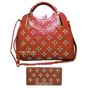 LOEM Polka Shoulder L wallet bag handbag Set Designer Flora Rhinestone Studs