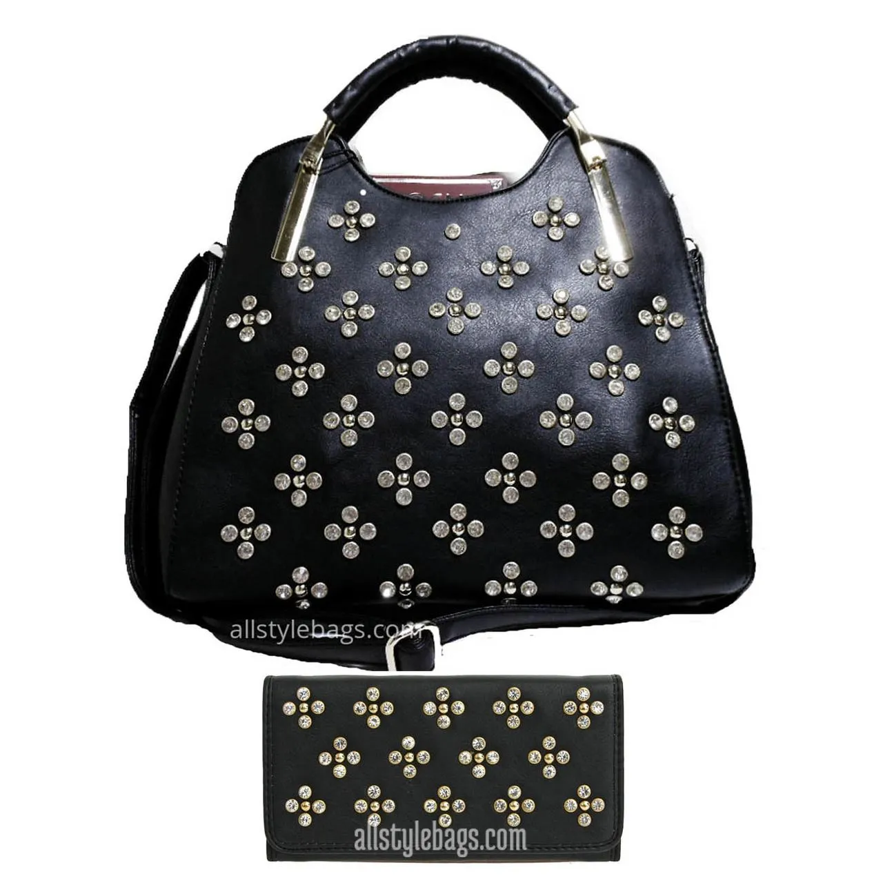 LOEM Polka Shoulder L wallet bag handbag Set Designer Flora Rhinestone Studs