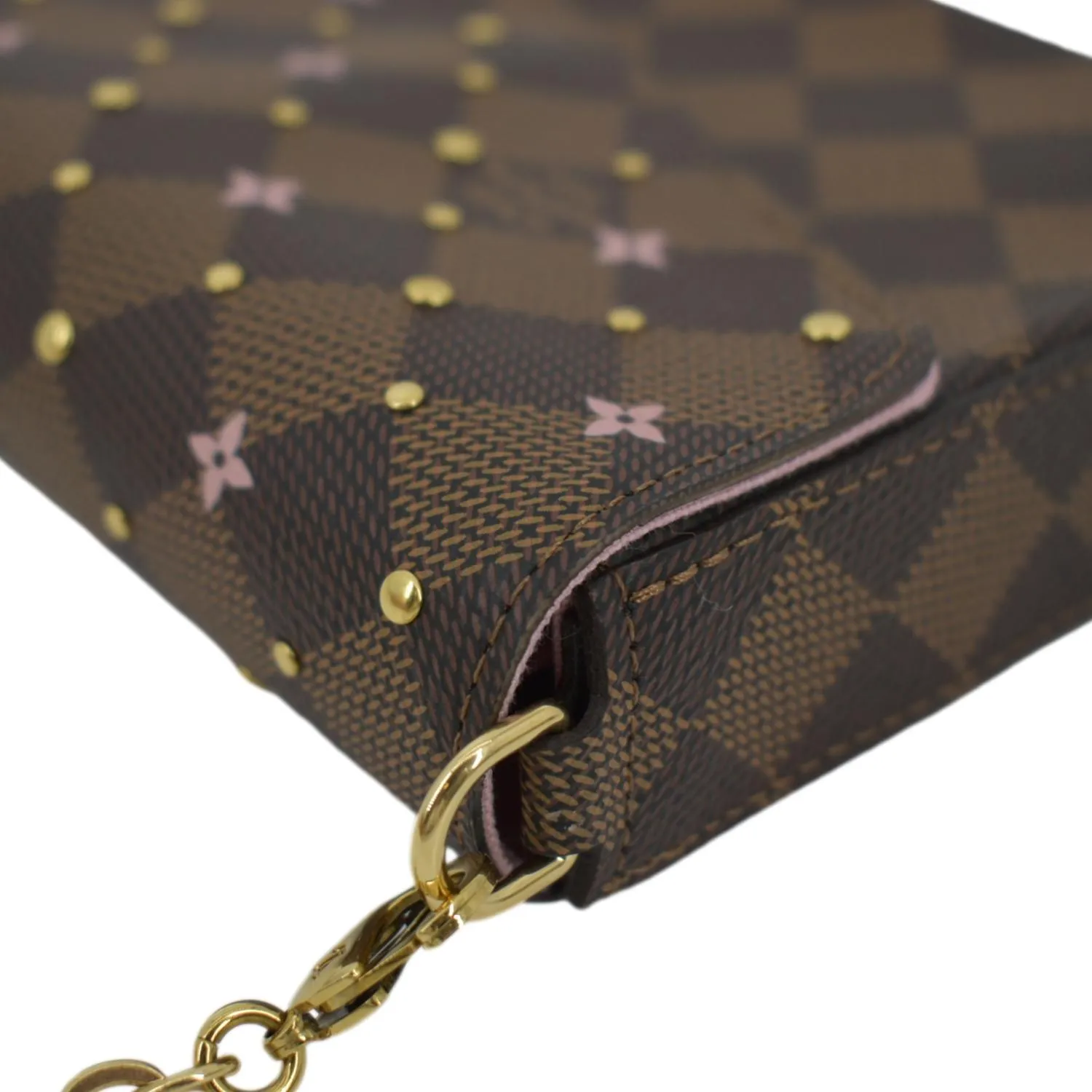 LOUIS VUITTON Studded Felicie Damier Ebene Pochette Crossbody Bag Brown