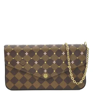 LOUIS VUITTON Studded Felicie Damier Ebene Pochette Crossbody Bag Brown