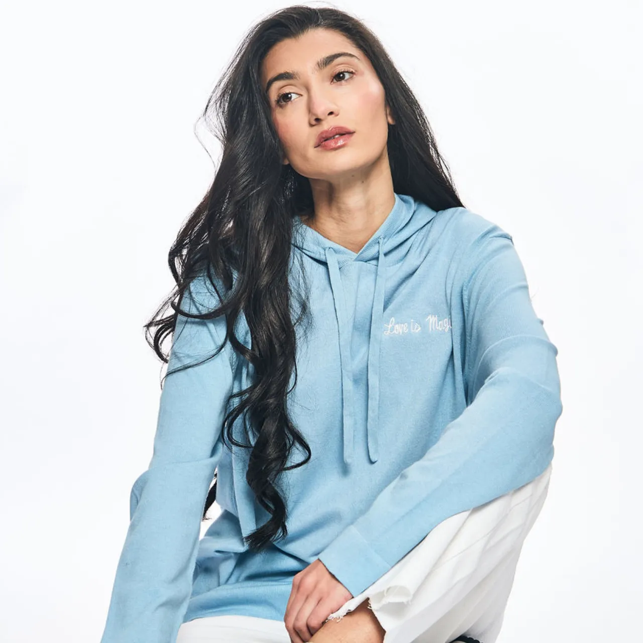 Love is Magic Cotton Cashmere Hoodie - Blue