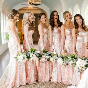 Mermaid Sparkly Newest Sweetheart Rose Gold Bridesmaid Dresses, BD0494