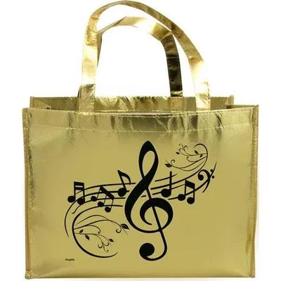 METALLIC GOLD TOTE BAG MUSIC TREBLE CLEF