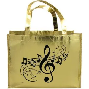 METALLIC GOLD TOTE BAG MUSIC TREBLE CLEF
