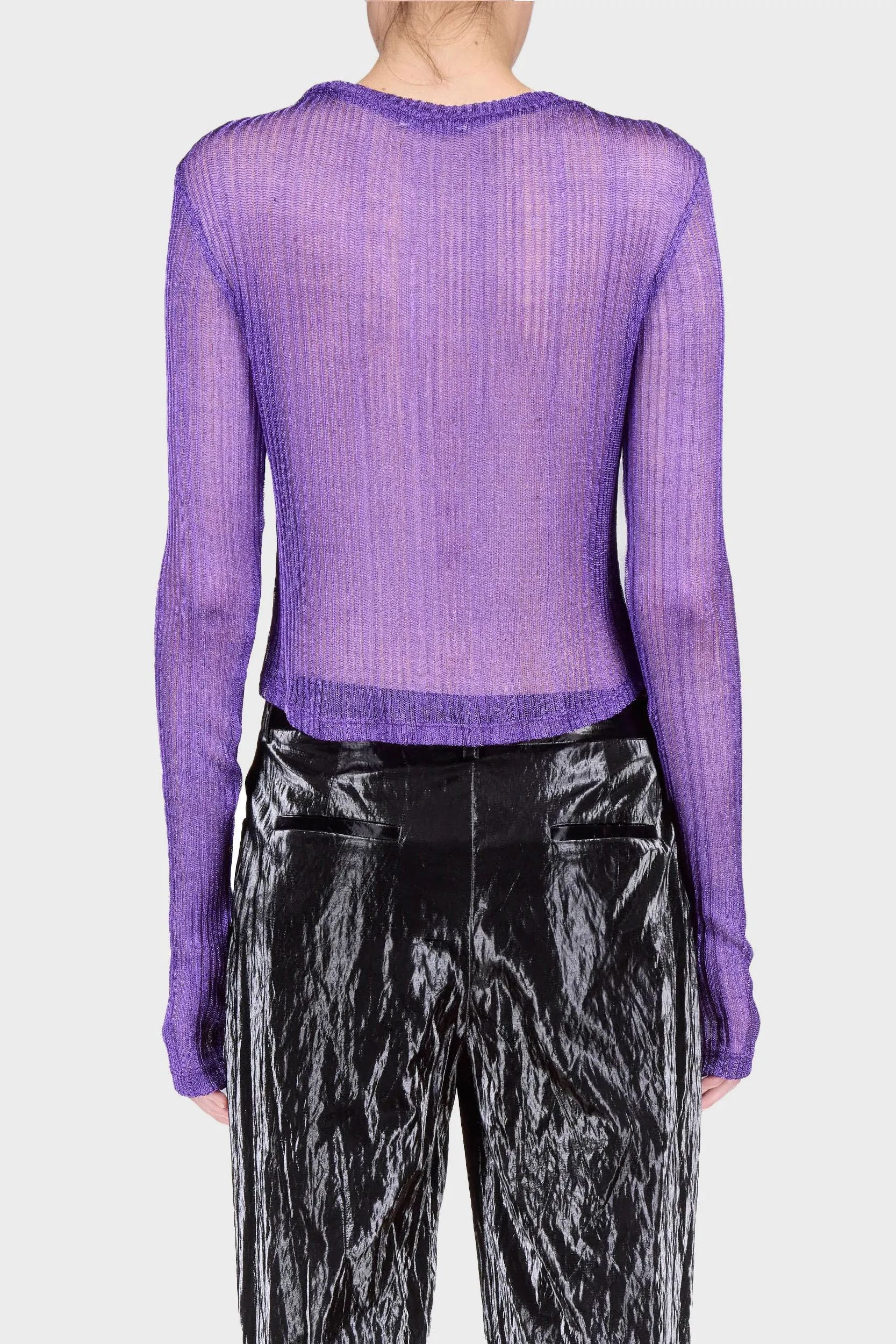 Metallic V Neck Crop Top in Amethyst