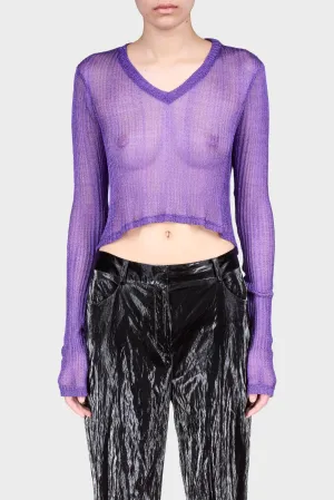 Metallic V Neck Crop Top in Amethyst