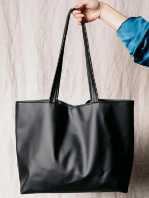 Midi Grape Leather Vegan Tote Bag | Black