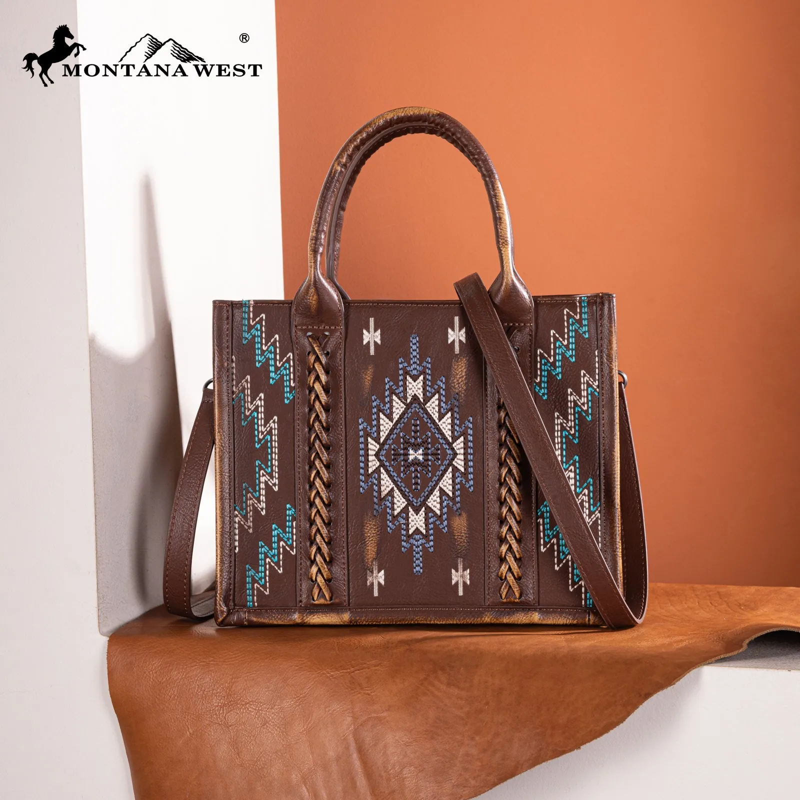 MW1317G-8899   Montana West Embroidered Aztec Tote/Crossbody