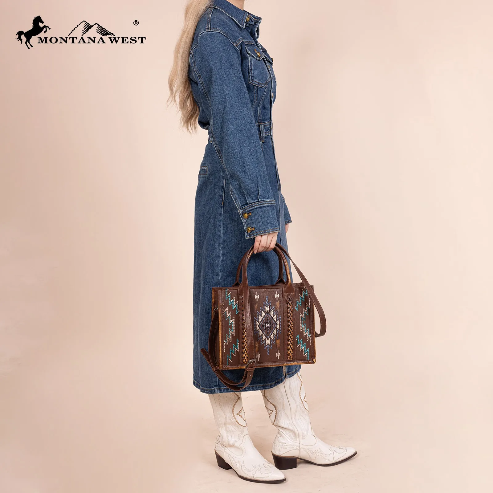 MW1317G-8899   Montana West Embroidered Aztec Tote/Crossbody