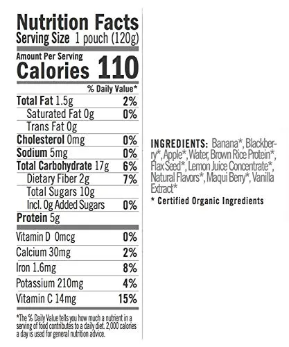 Noka Superfood Smoothie Pouches (Blackberry Vanilla) 12 Pack, with Plant Protein, Prebiotic Fiber & Flax Seed, Organic, Gluten Free, Vegan, Healthy Fruit Squeeze Snack Pack, 4.22oz Ea