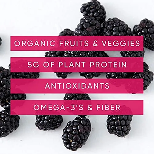 Noka Superfood Smoothie Pouches (Blackberry Vanilla) 6 Pack, with Plant Protein, Prebiotic Fiber & Flax Seed, Organic, Gluten Free, Vegan, Healthy Fruit Squeeze Snack Pack, 4.22oz Ea