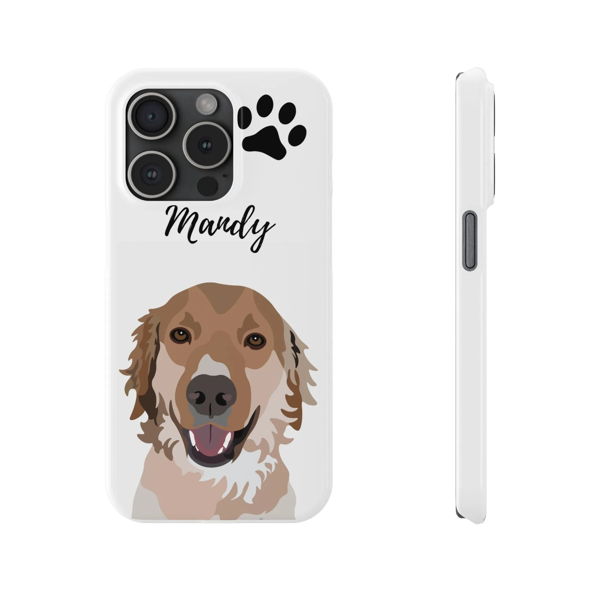One Pet Portrait on a Slim iPhone Case | White Background | Custom Hand-Drawn Pet Portrait in Cartoon-Realism Style
