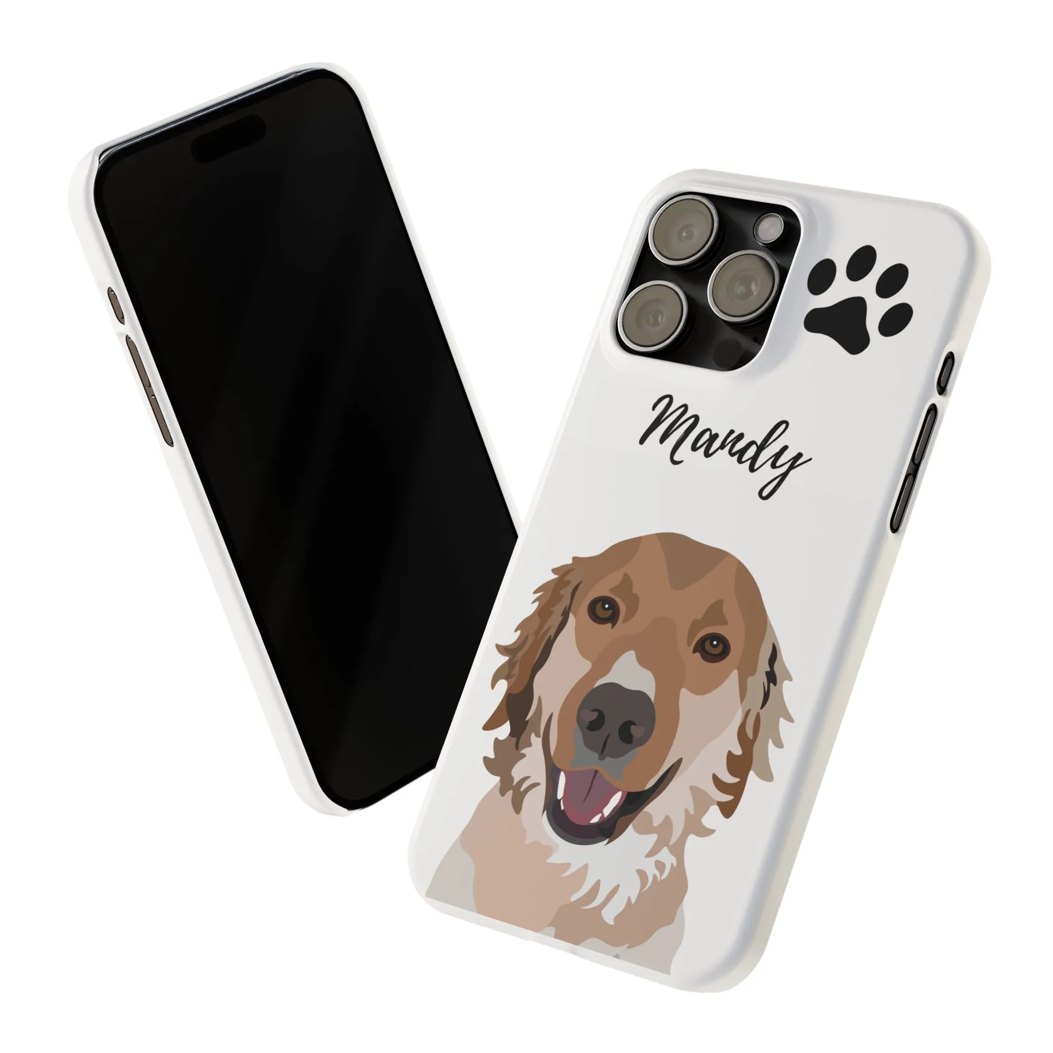 One Pet Portrait on a Slim iPhone Case | White Background | Custom Hand-Drawn Pet Portrait in Cartoon-Realism Style