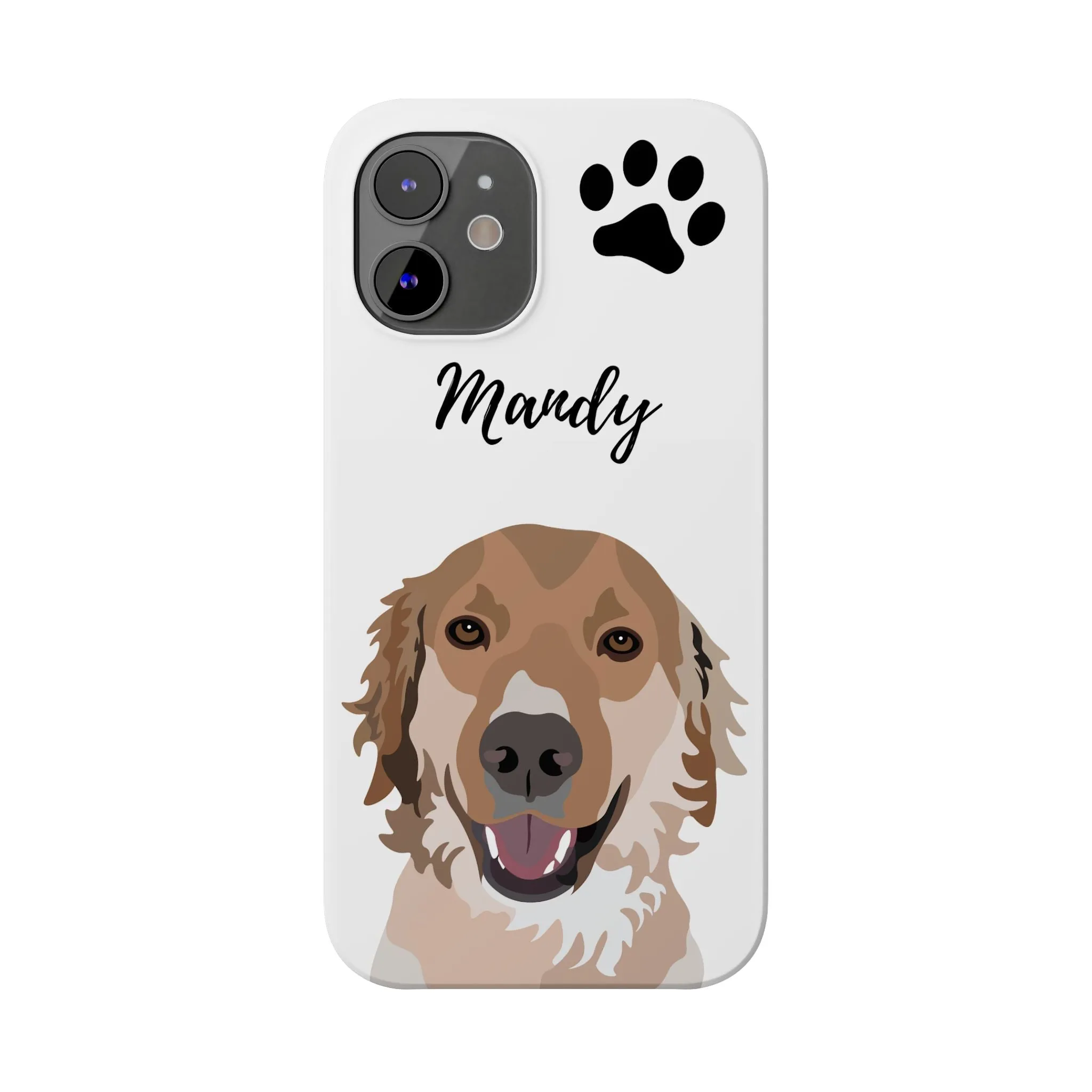 One Pet Portrait on a Slim iPhone Case | White Background | Custom Hand-Drawn Pet Portrait in Cartoon-Realism Style