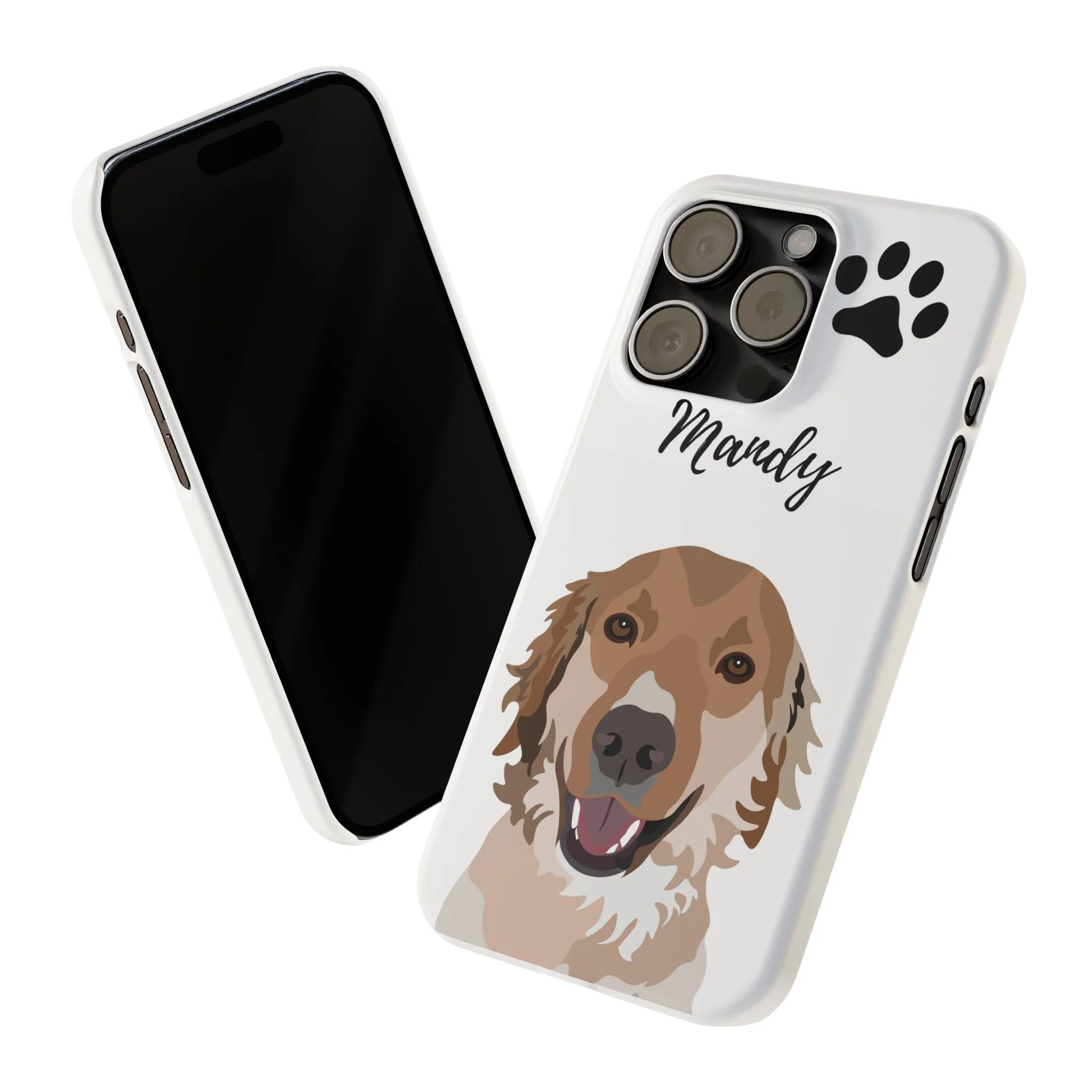 One Pet Portrait on a Slim iPhone Case | White Background | Custom Hand-Drawn Pet Portrait in Cartoon-Realism Style