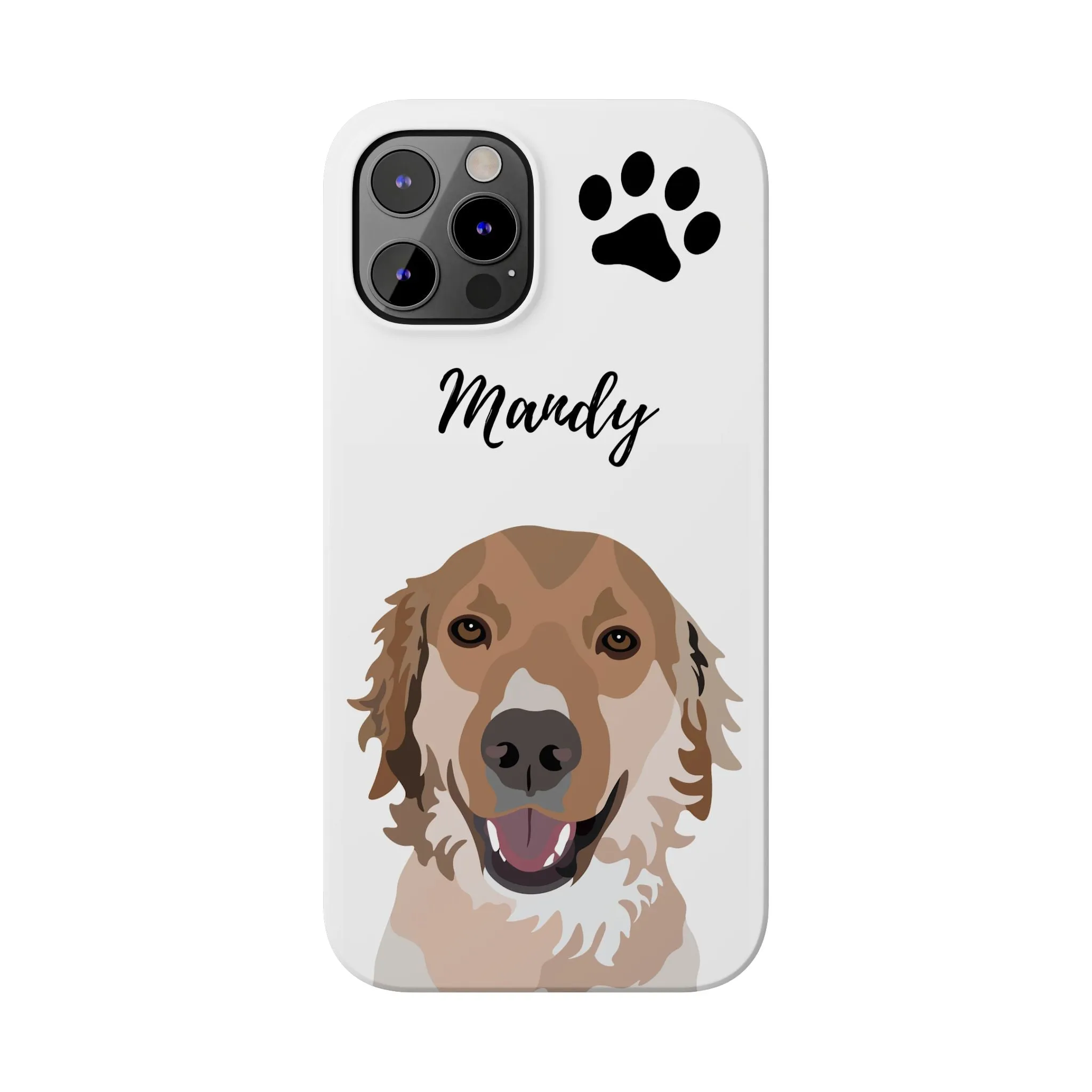 One Pet Portrait on a Slim iPhone Case | White Background | Custom Hand-Drawn Pet Portrait in Cartoon-Realism Style