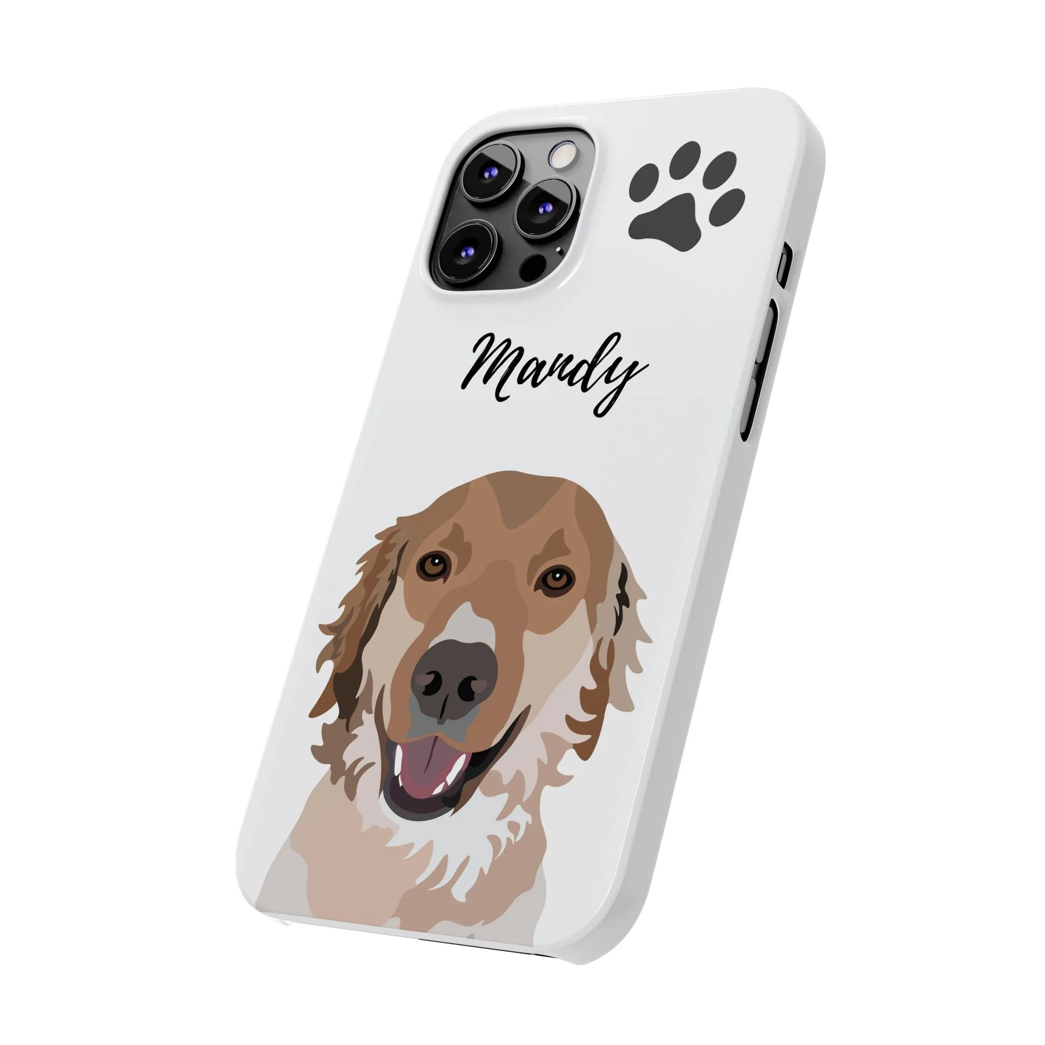 One Pet Portrait on a Slim iPhone Case | White Background | Custom Hand-Drawn Pet Portrait in Cartoon-Realism Style