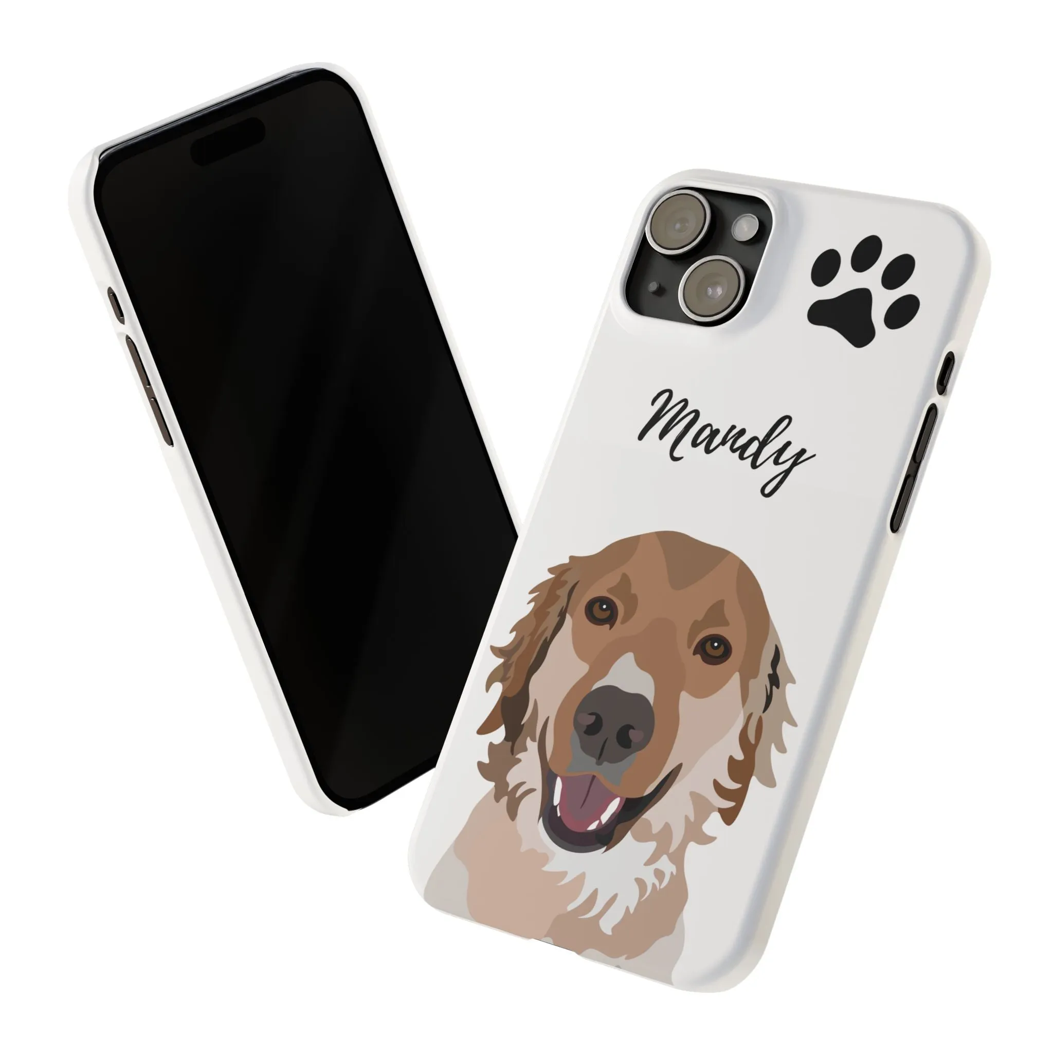 One Pet Portrait on a Slim iPhone Case | White Background | Custom Hand-Drawn Pet Portrait in Cartoon-Realism Style