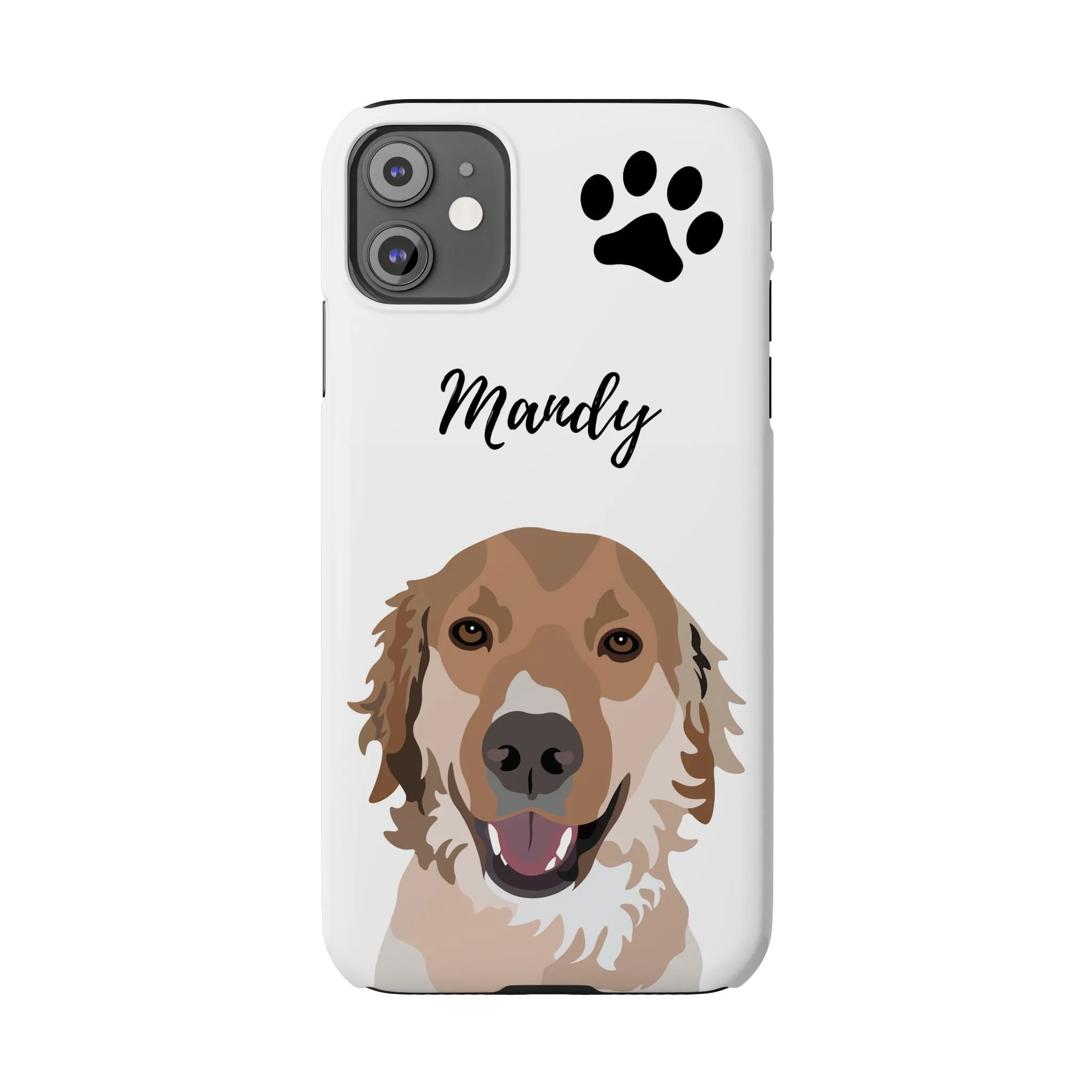 One Pet Portrait on a Slim iPhone Case | White Background | Custom Hand-Drawn Pet Portrait in Cartoon-Realism Style
