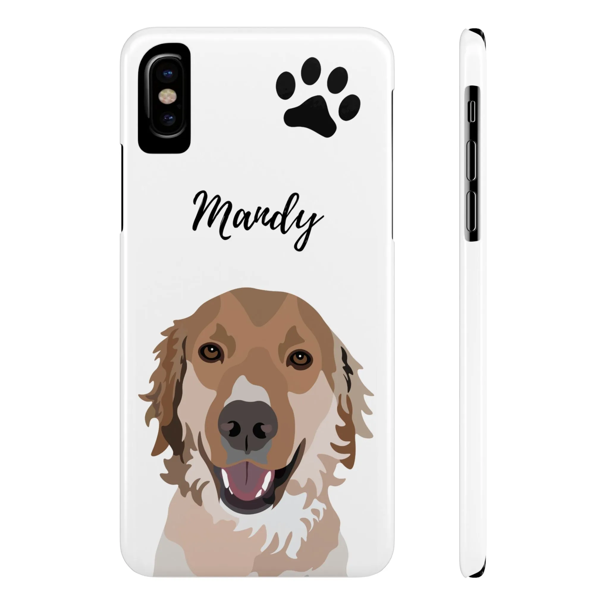One Pet Portrait on a Slim iPhone Case | White Background | Custom Hand-Drawn Pet Portrait in Cartoon-Realism Style