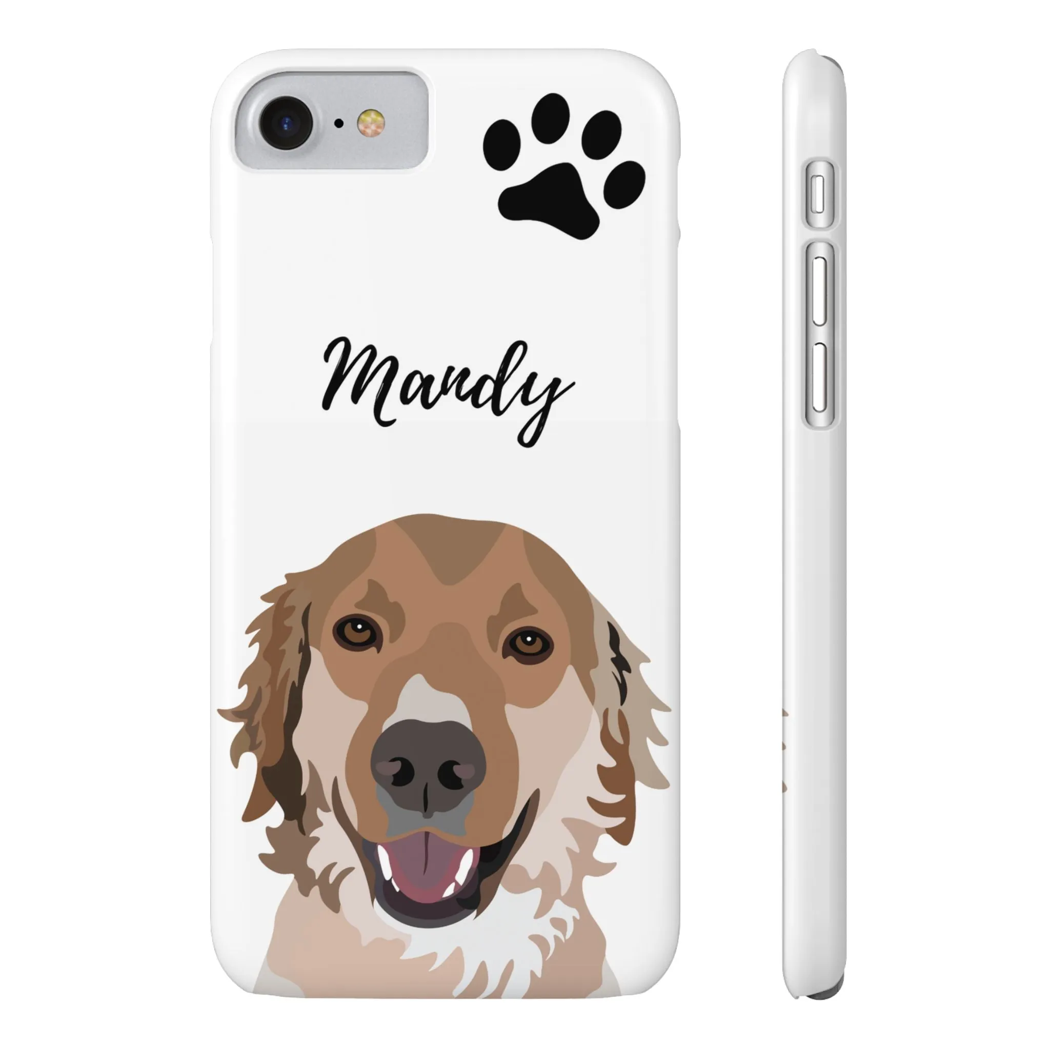 One Pet Portrait on a Slim iPhone Case | White Background | Custom Hand-Drawn Pet Portrait in Cartoon-Realism Style