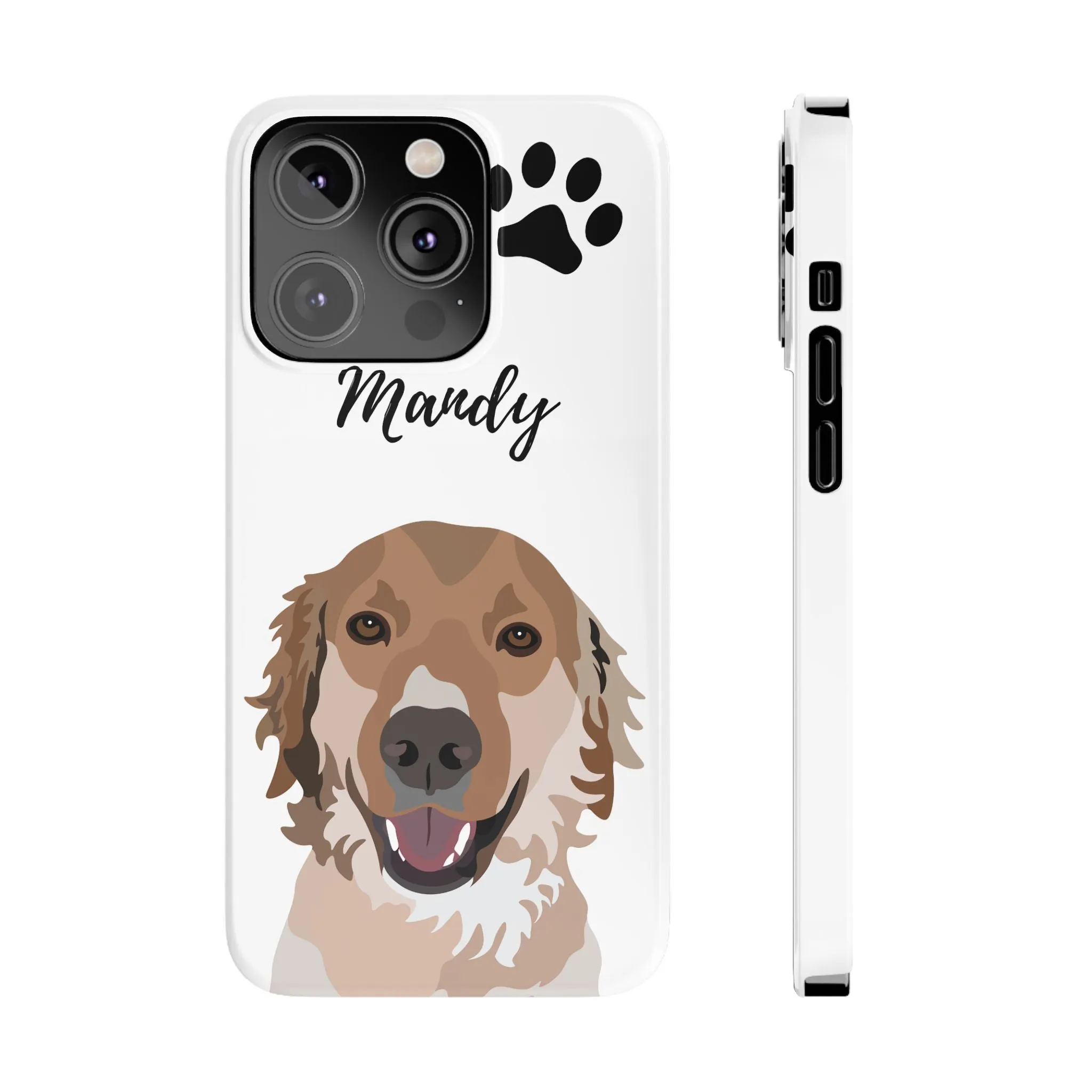 One Pet Portrait on a Slim iPhone Case | White Background | Custom Hand-Drawn Pet Portrait in Cartoon-Realism Style