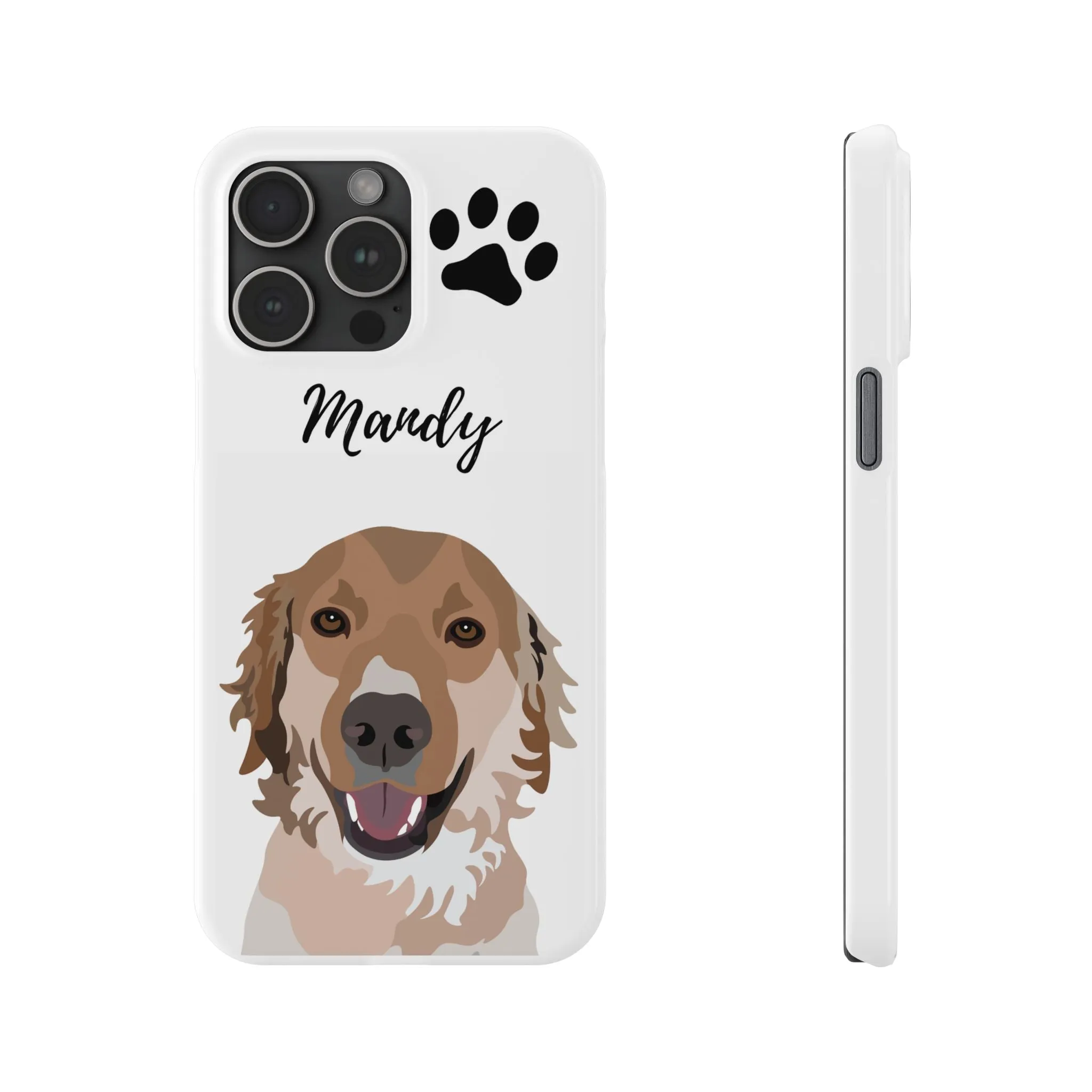 One Pet Portrait on a Slim iPhone Case | White Background | Custom Hand-Drawn Pet Portrait in Cartoon-Realism Style
