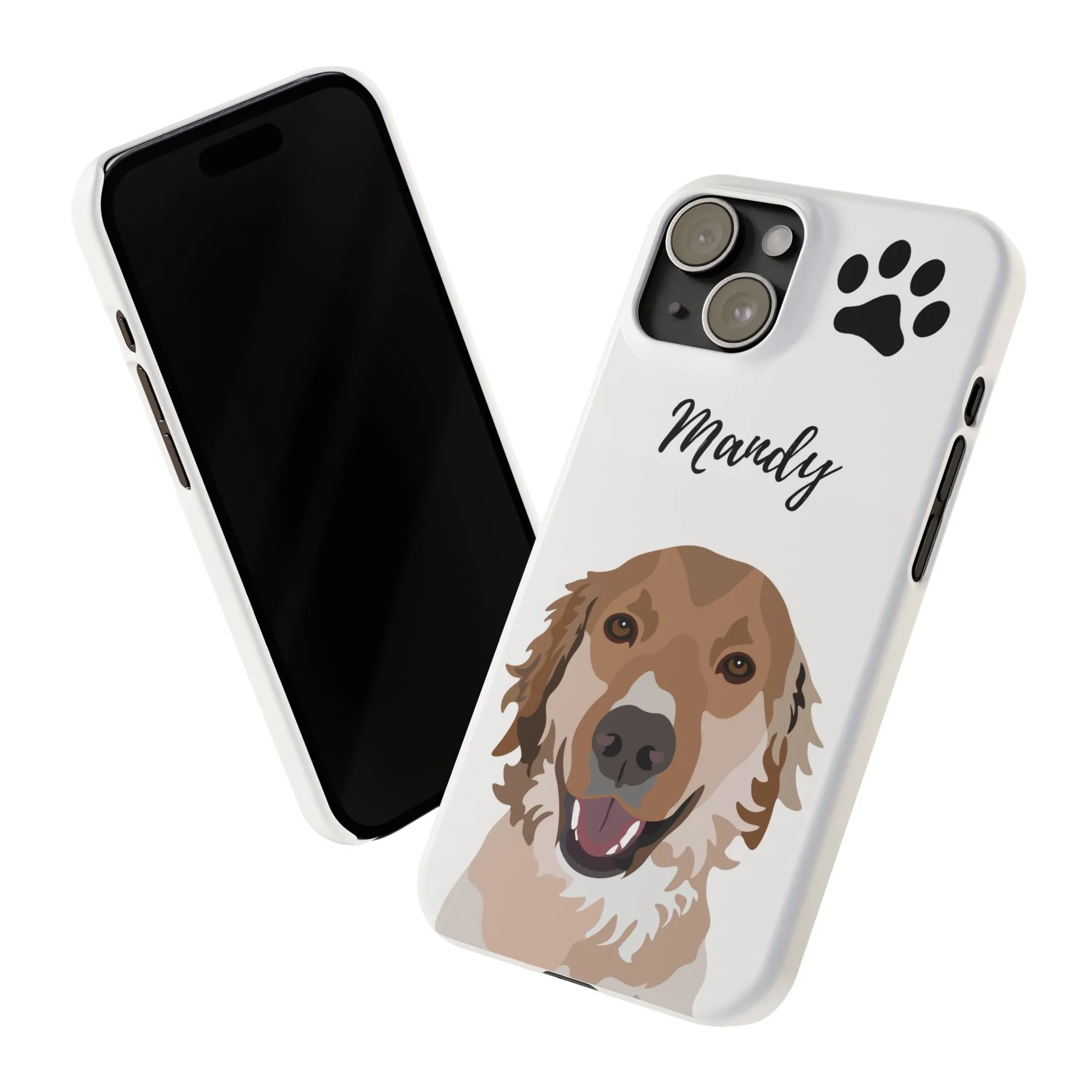 One Pet Portrait on a Slim iPhone Case | White Background | Custom Hand-Drawn Pet Portrait in Cartoon-Realism Style