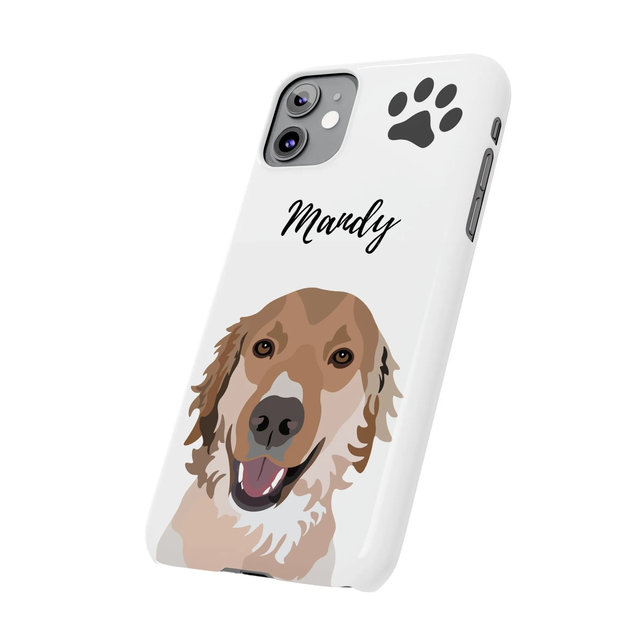 One Pet Portrait on a Slim iPhone Case | White Background | Custom Hand-Drawn Pet Portrait in Cartoon-Realism Style