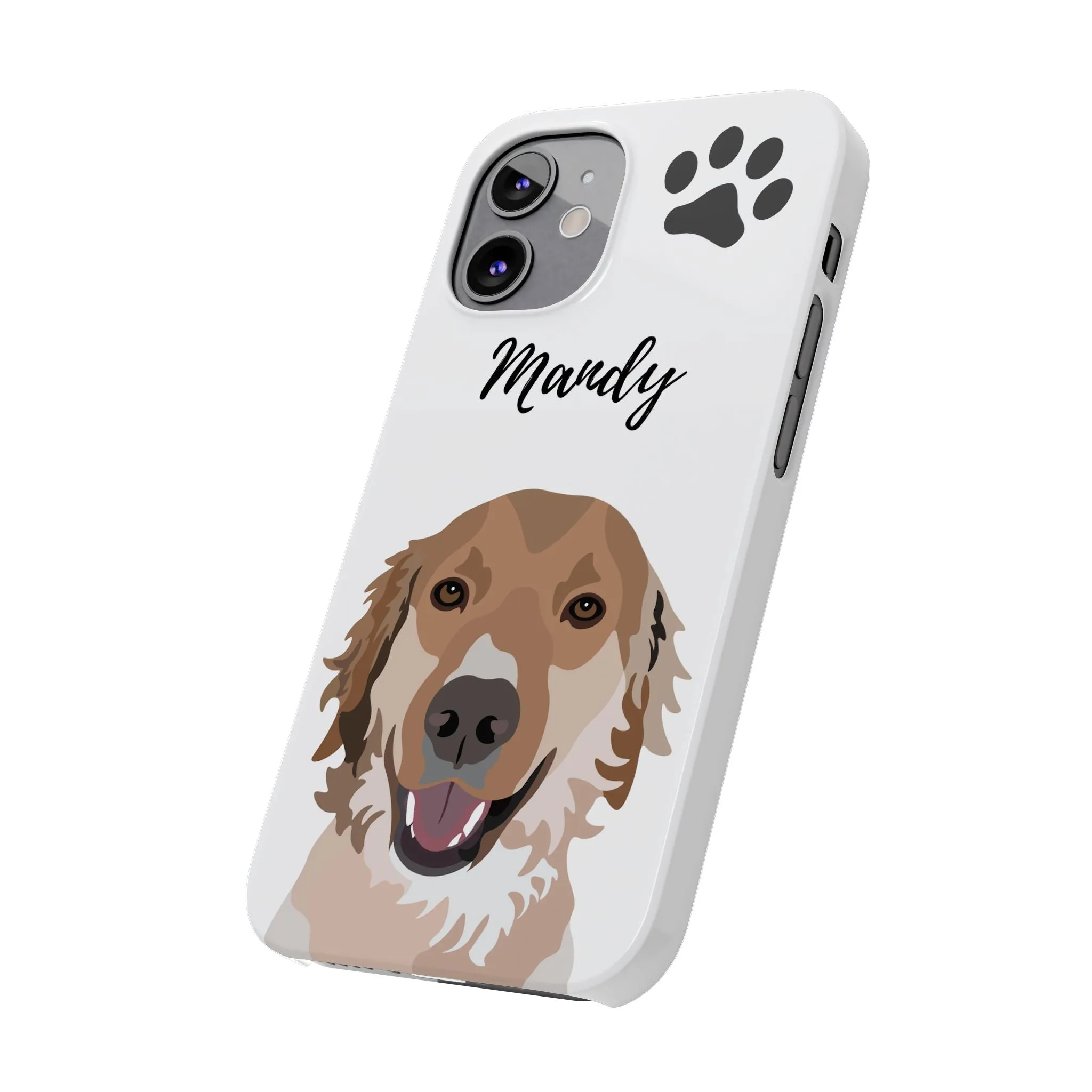 One Pet Portrait on a Slim iPhone Case | White Background | Custom Hand-Drawn Pet Portrait in Cartoon-Realism Style