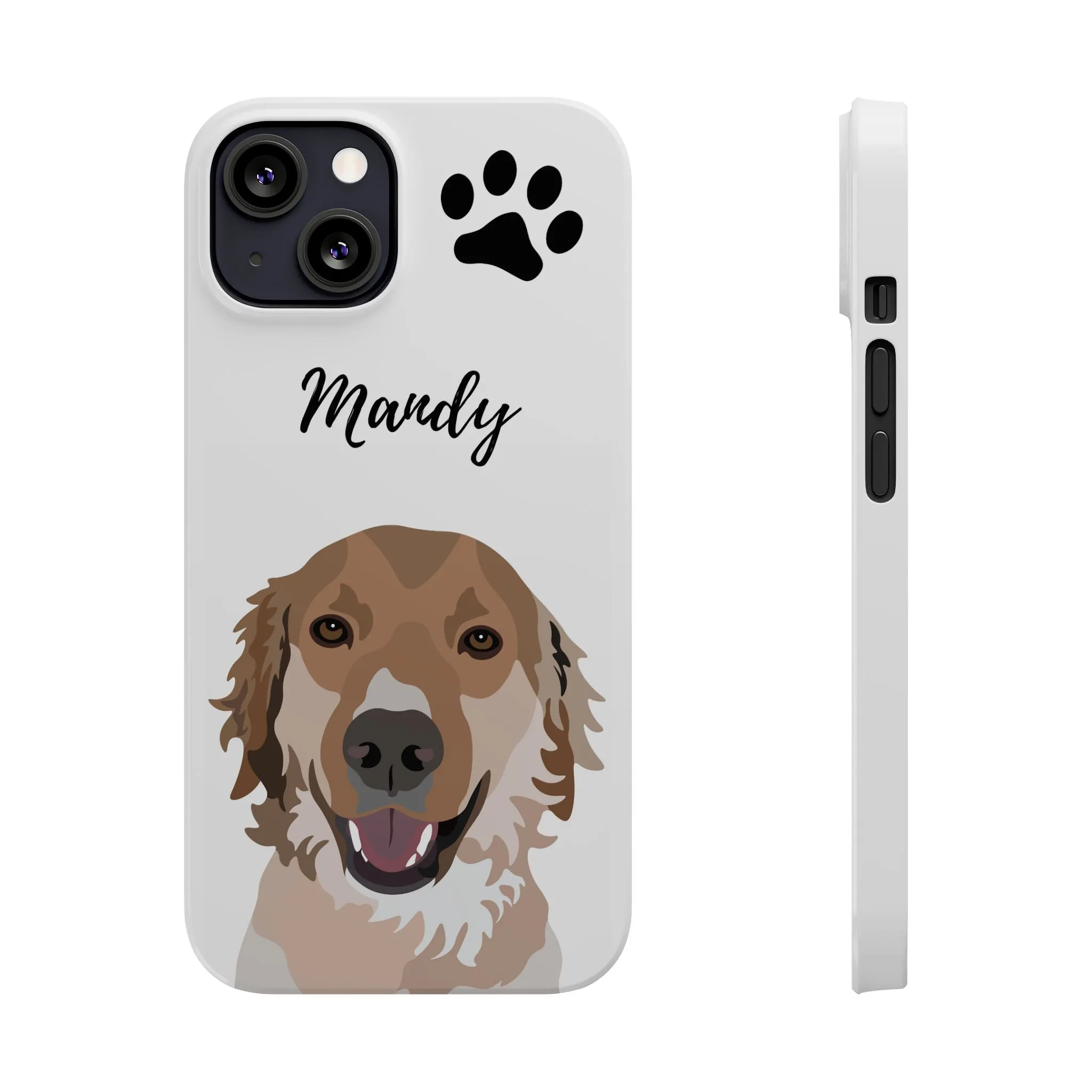 One Pet Portrait on a Slim iPhone Case | White Background | Custom Hand-Drawn Pet Portrait in Cartoon-Realism Style