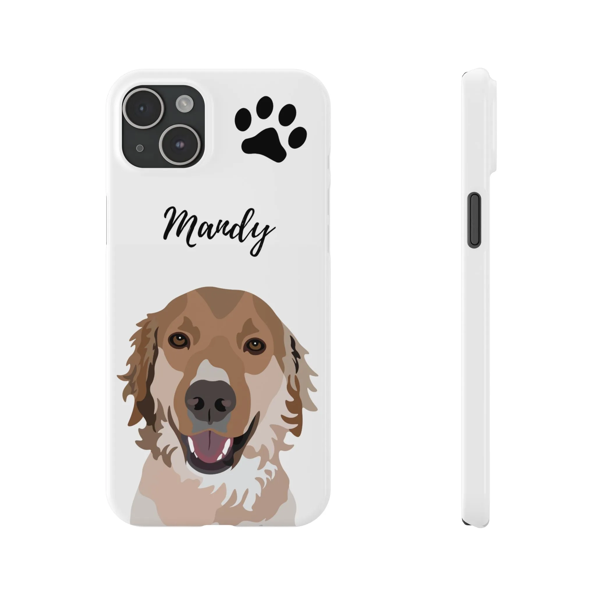 One Pet Portrait on a Slim iPhone Case | White Background | Custom Hand-Drawn Pet Portrait in Cartoon-Realism Style
