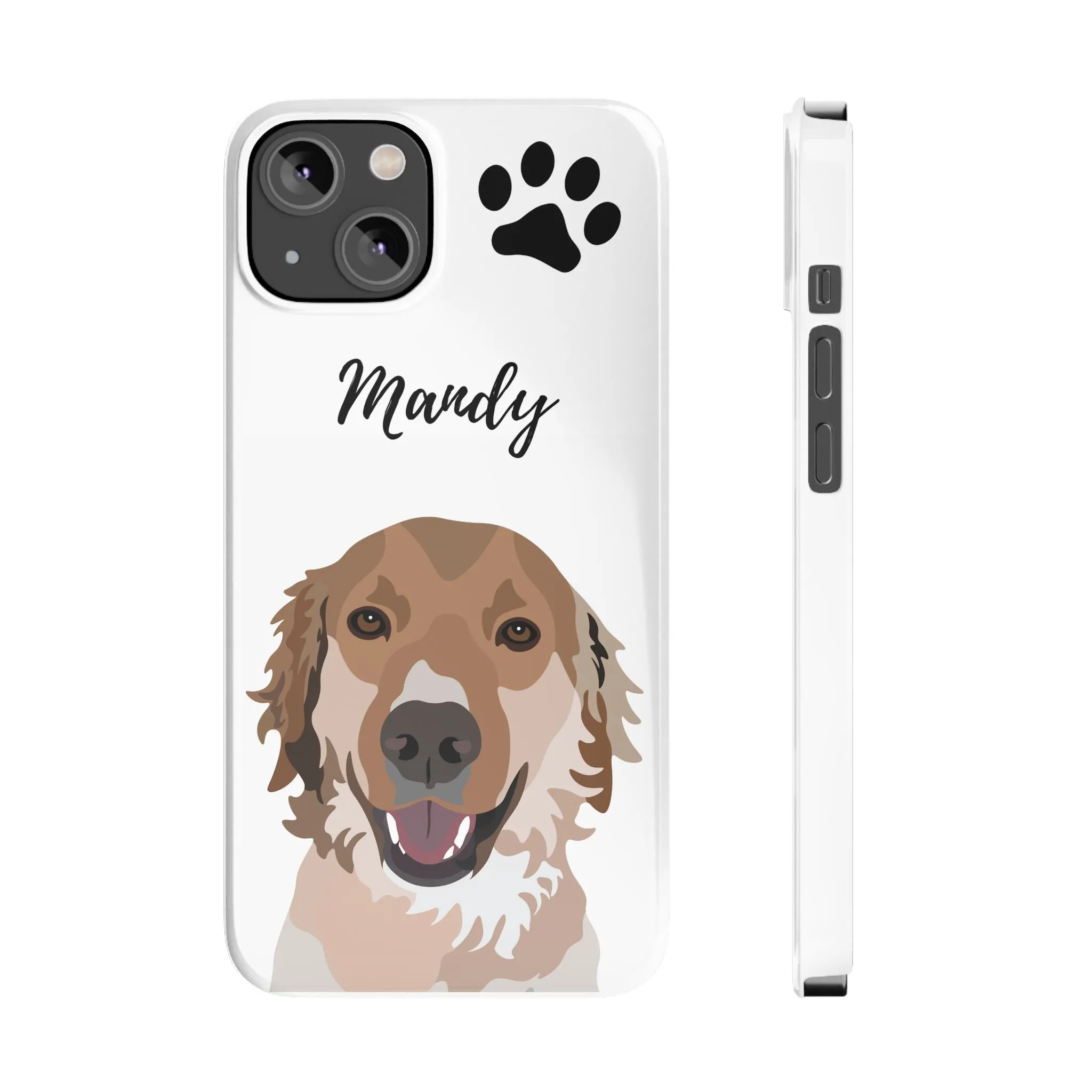 One Pet Portrait on a Slim iPhone Case | White Background | Custom Hand-Drawn Pet Portrait in Cartoon-Realism Style