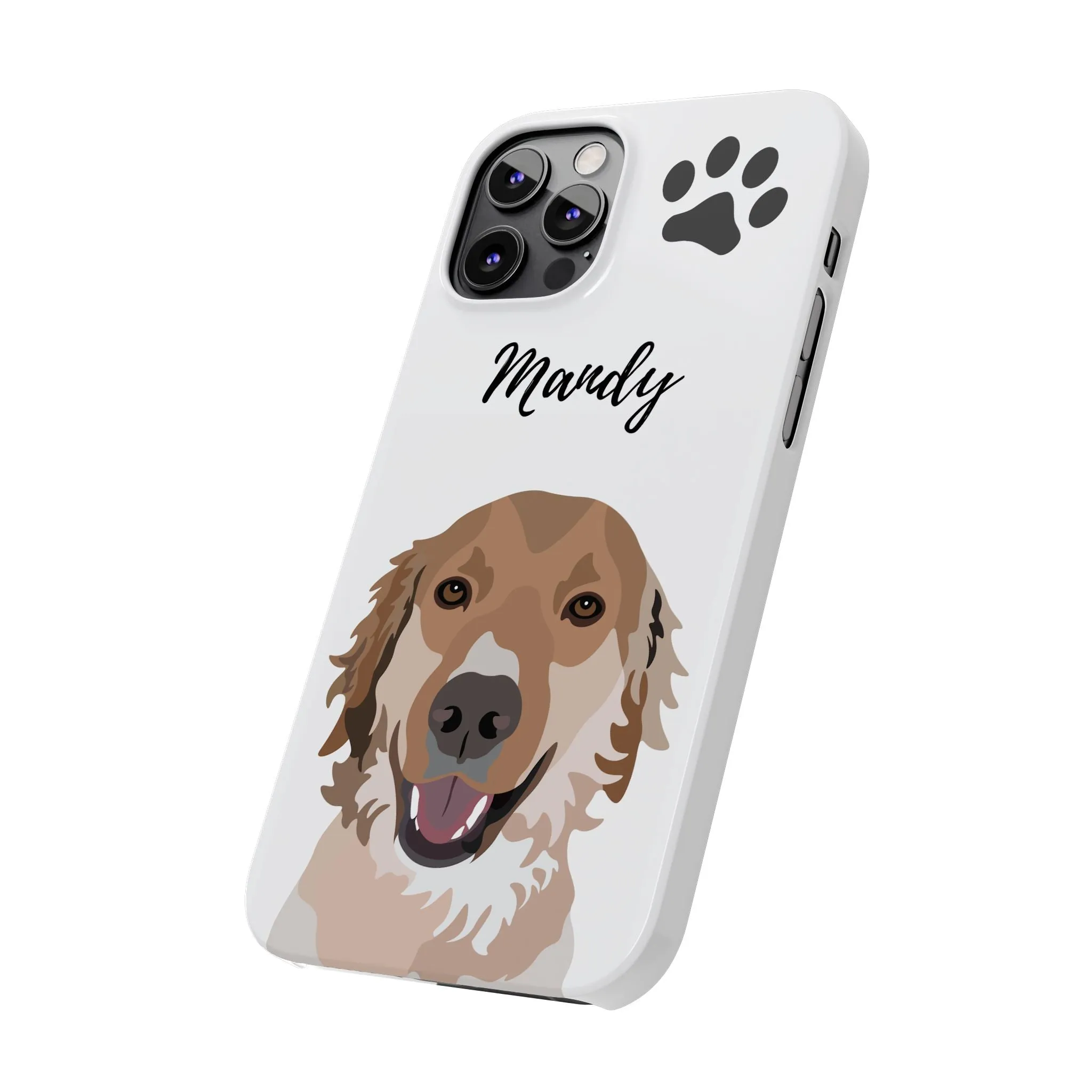 One Pet Portrait on a Slim iPhone Case | White Background | Custom Hand-Drawn Pet Portrait in Cartoon-Realism Style