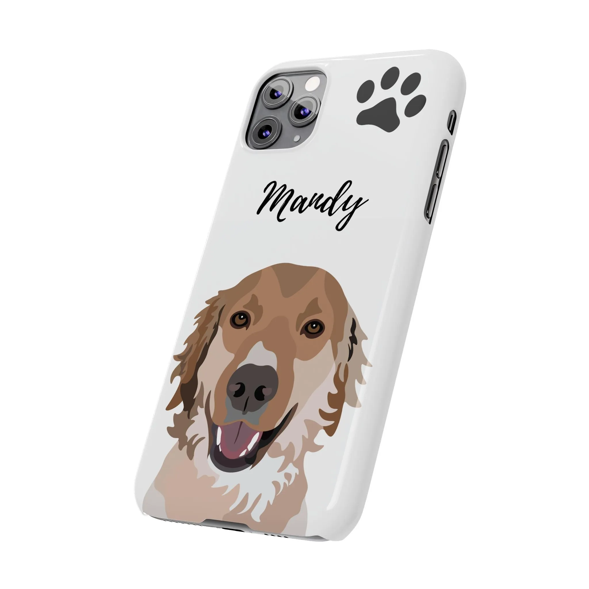 One Pet Portrait on a Slim iPhone Case | White Background | Custom Hand-Drawn Pet Portrait in Cartoon-Realism Style