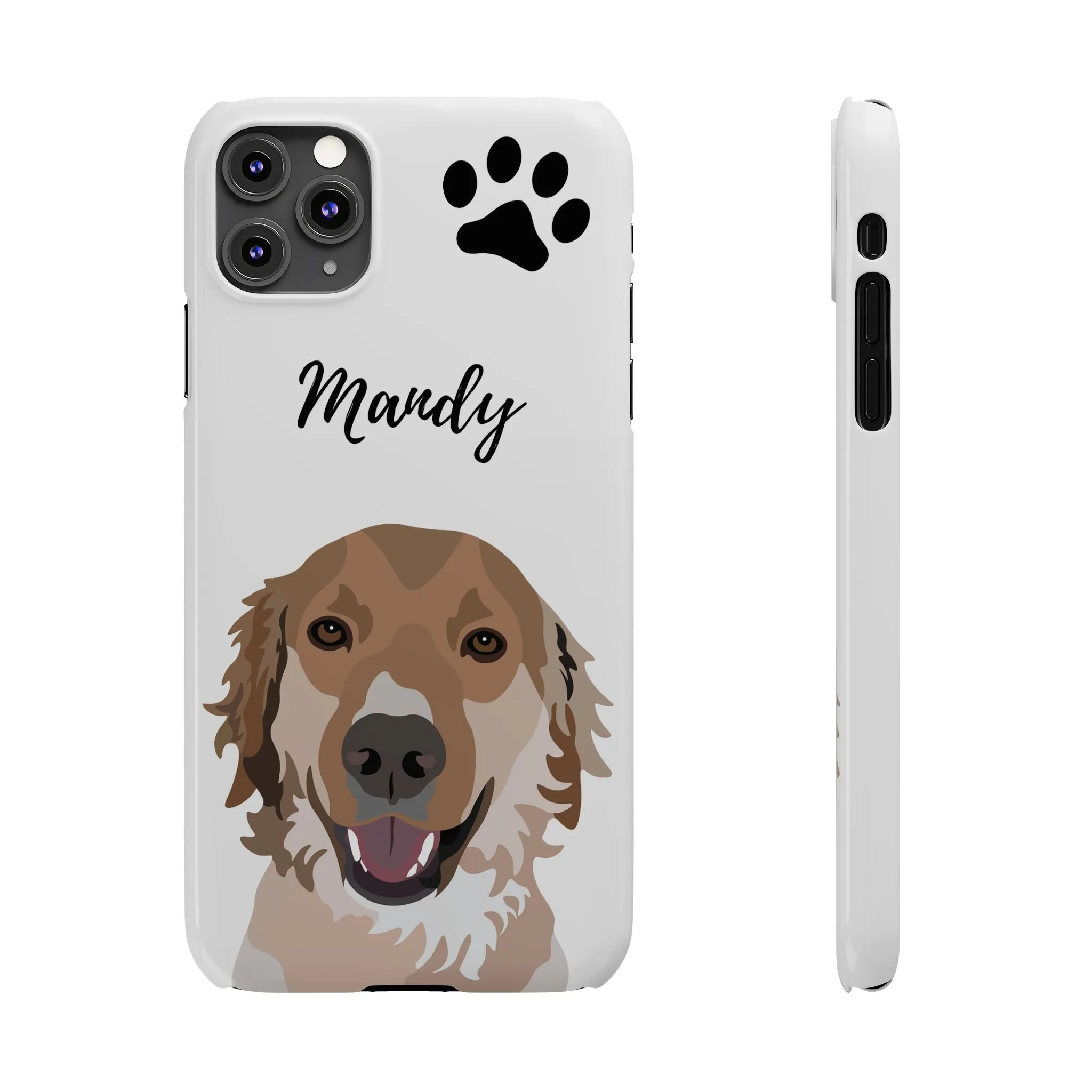One Pet Portrait on a Slim iPhone Case | White Background | Custom Hand-Drawn Pet Portrait in Cartoon-Realism Style