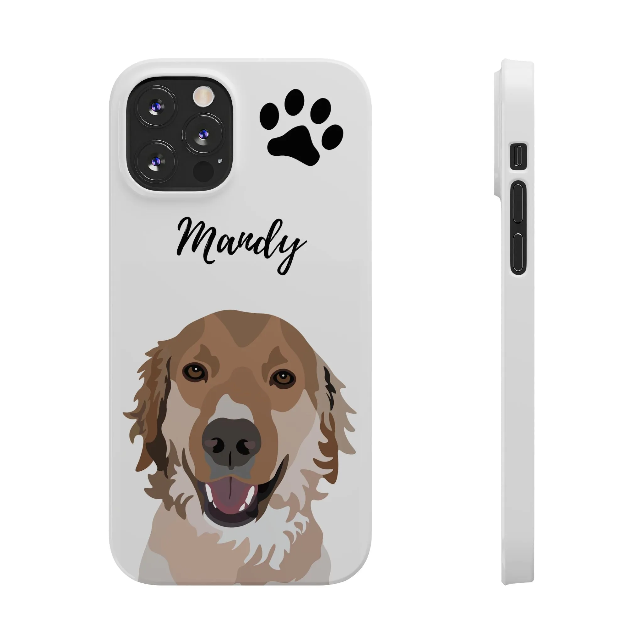 One Pet Portrait on a Slim iPhone Case | White Background | Custom Hand-Drawn Pet Portrait in Cartoon-Realism Style