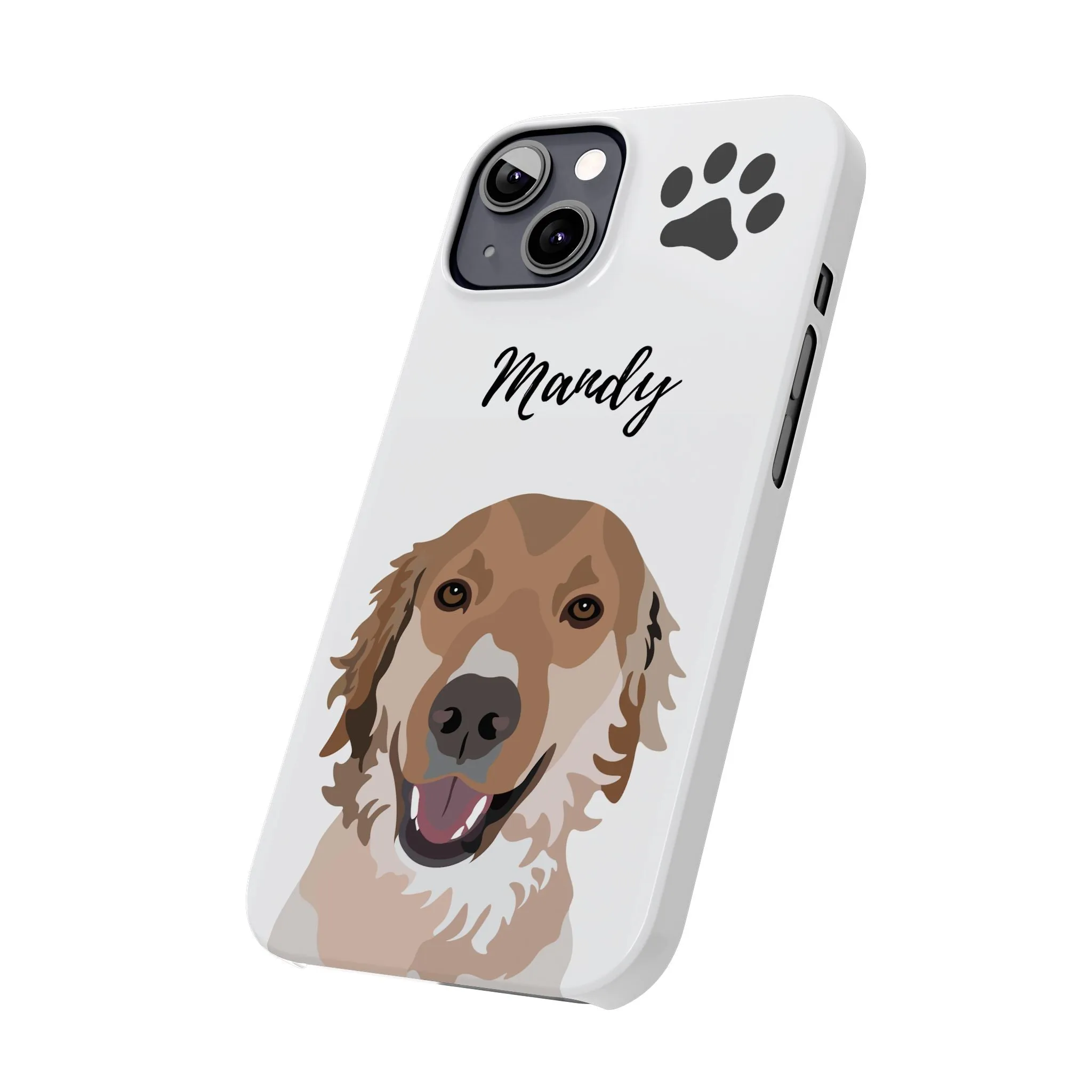 One Pet Portrait on a Slim iPhone Case | White Background | Custom Hand-Drawn Pet Portrait in Cartoon-Realism Style
