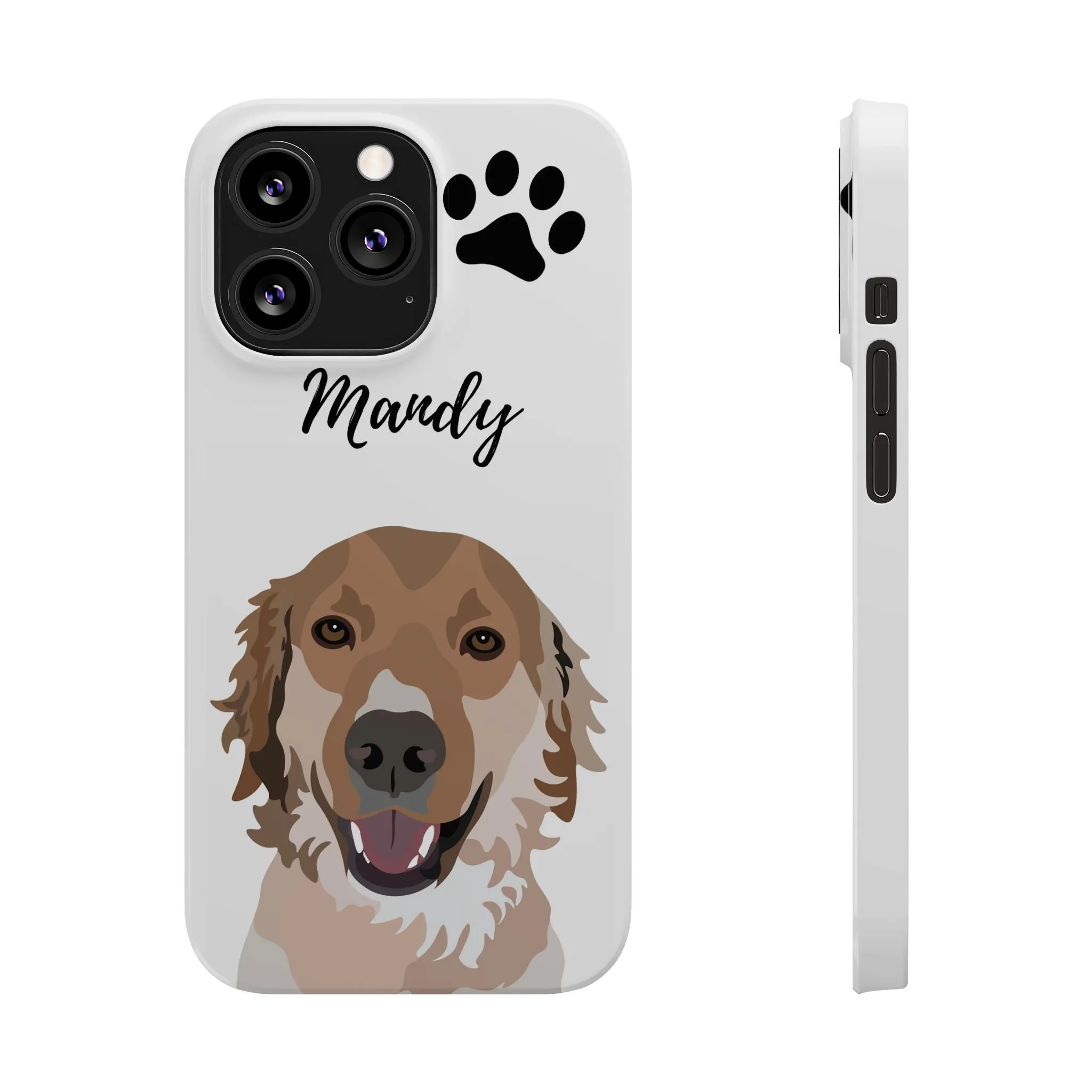 One Pet Portrait on a Slim iPhone Case | White Background | Custom Hand-Drawn Pet Portrait in Cartoon-Realism Style