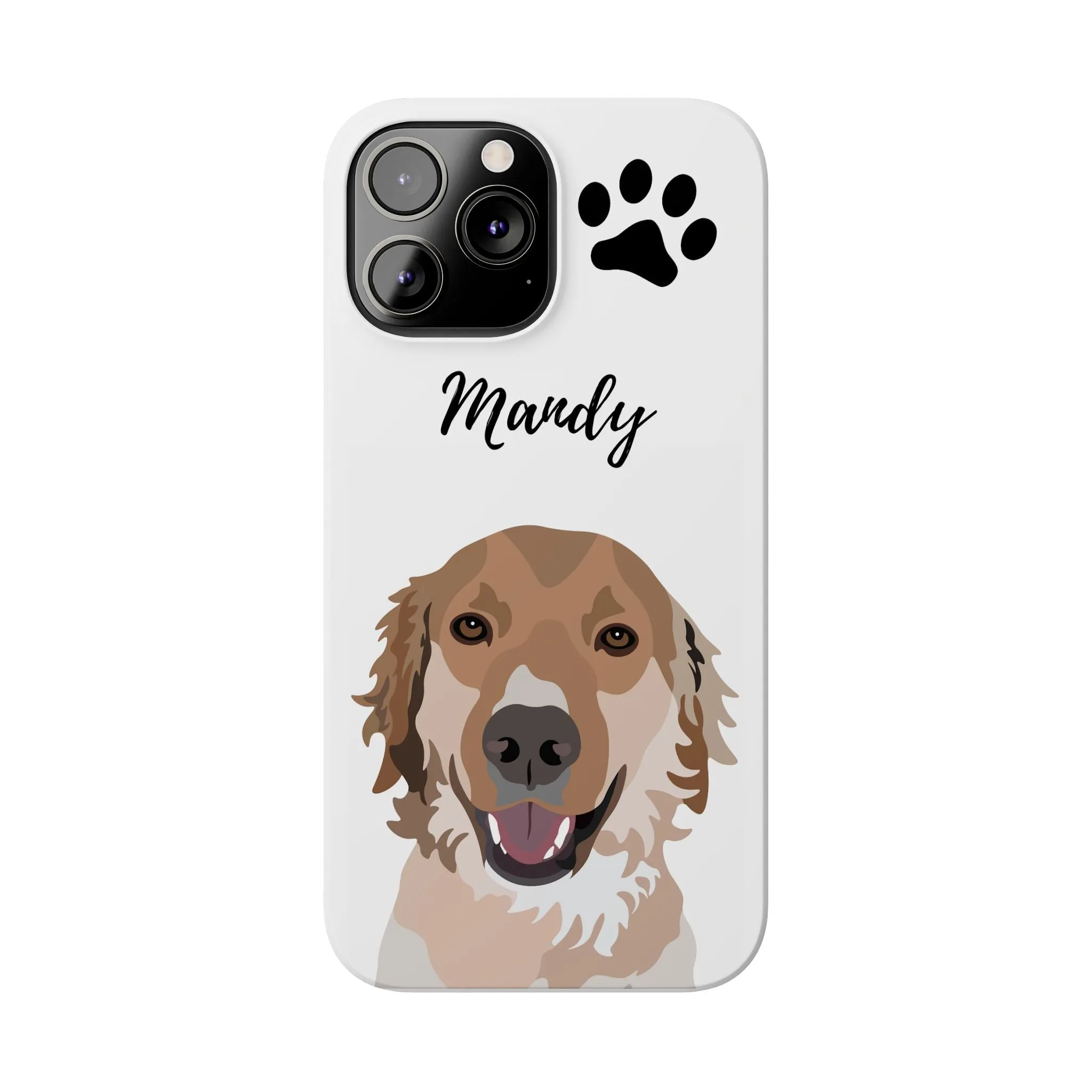 One Pet Portrait on a Slim iPhone Case | White Background | Custom Hand-Drawn Pet Portrait in Cartoon-Realism Style