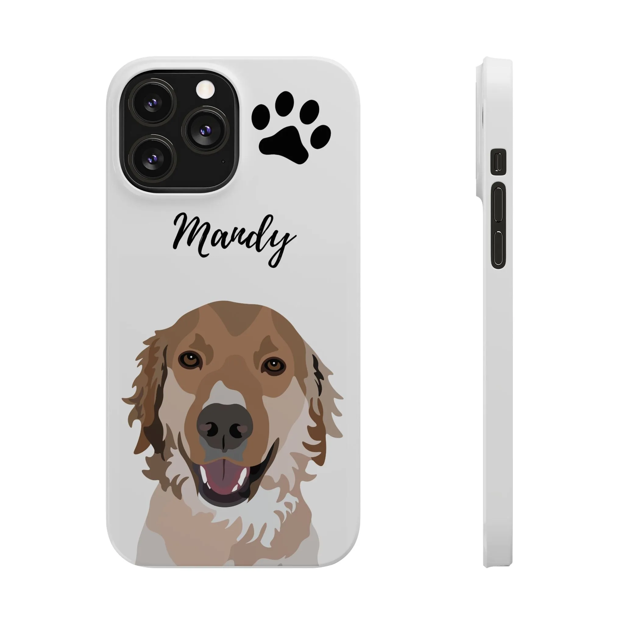 One Pet Portrait on a Slim iPhone Case | White Background | Custom Hand-Drawn Pet Portrait in Cartoon-Realism Style
