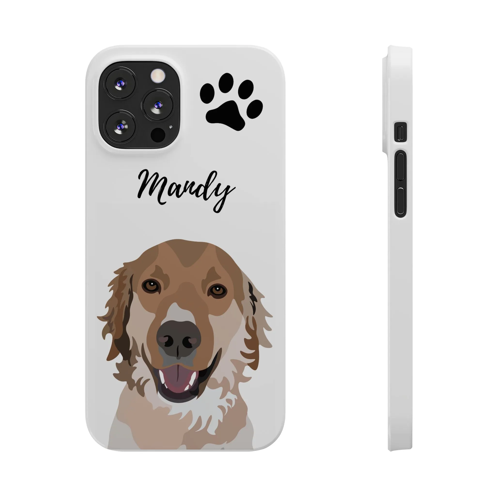 One Pet Portrait on a Slim iPhone Case | White Background | Custom Hand-Drawn Pet Portrait in Cartoon-Realism Style
