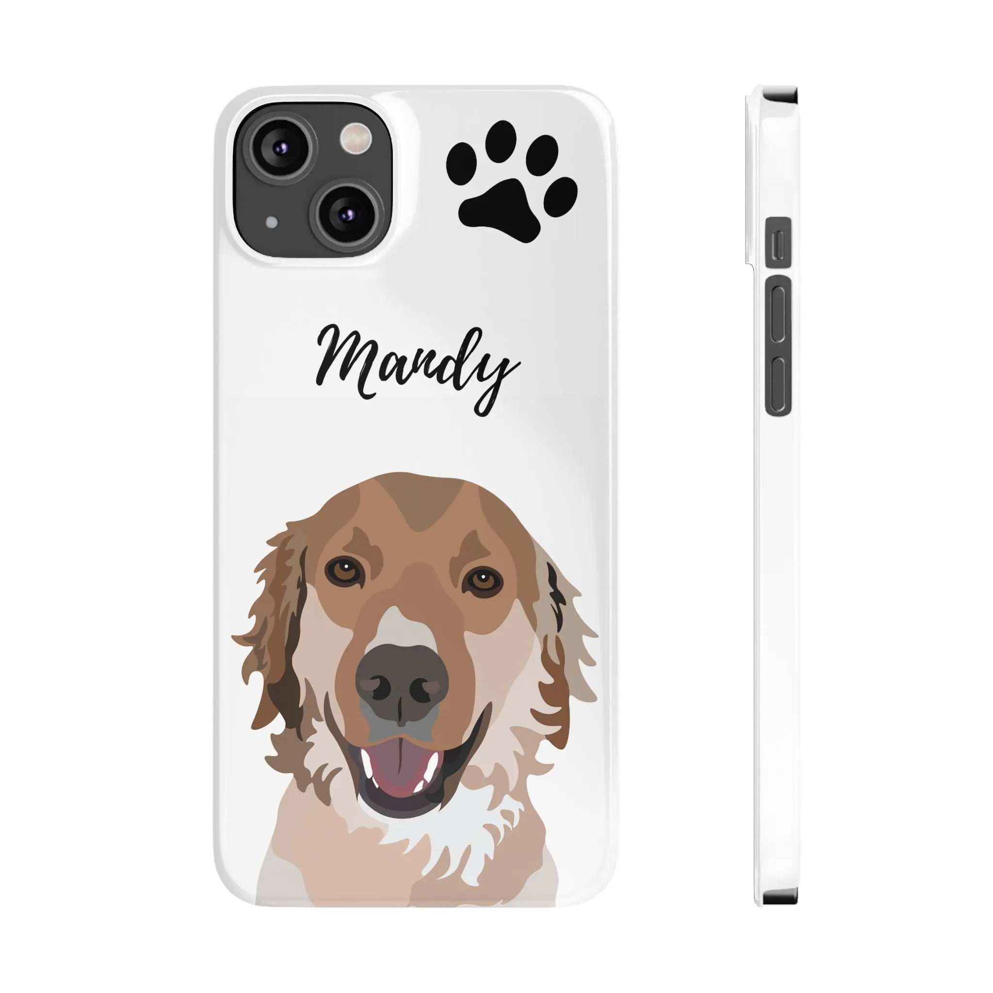 One Pet Portrait on a Slim iPhone Case | White Background | Custom Hand-Drawn Pet Portrait in Cartoon-Realism Style