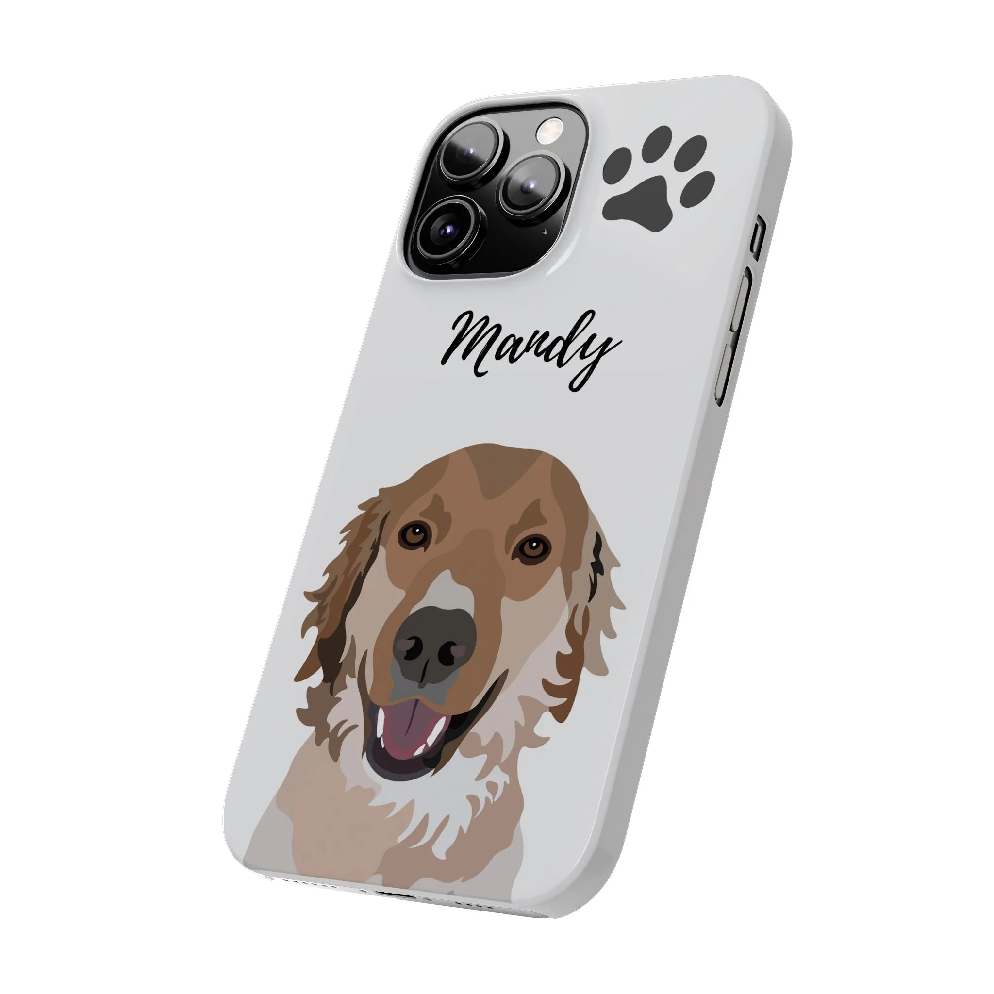 One Pet Portrait on a Slim iPhone Case | White Background | Custom Hand-Drawn Pet Portrait in Cartoon-Realism Style