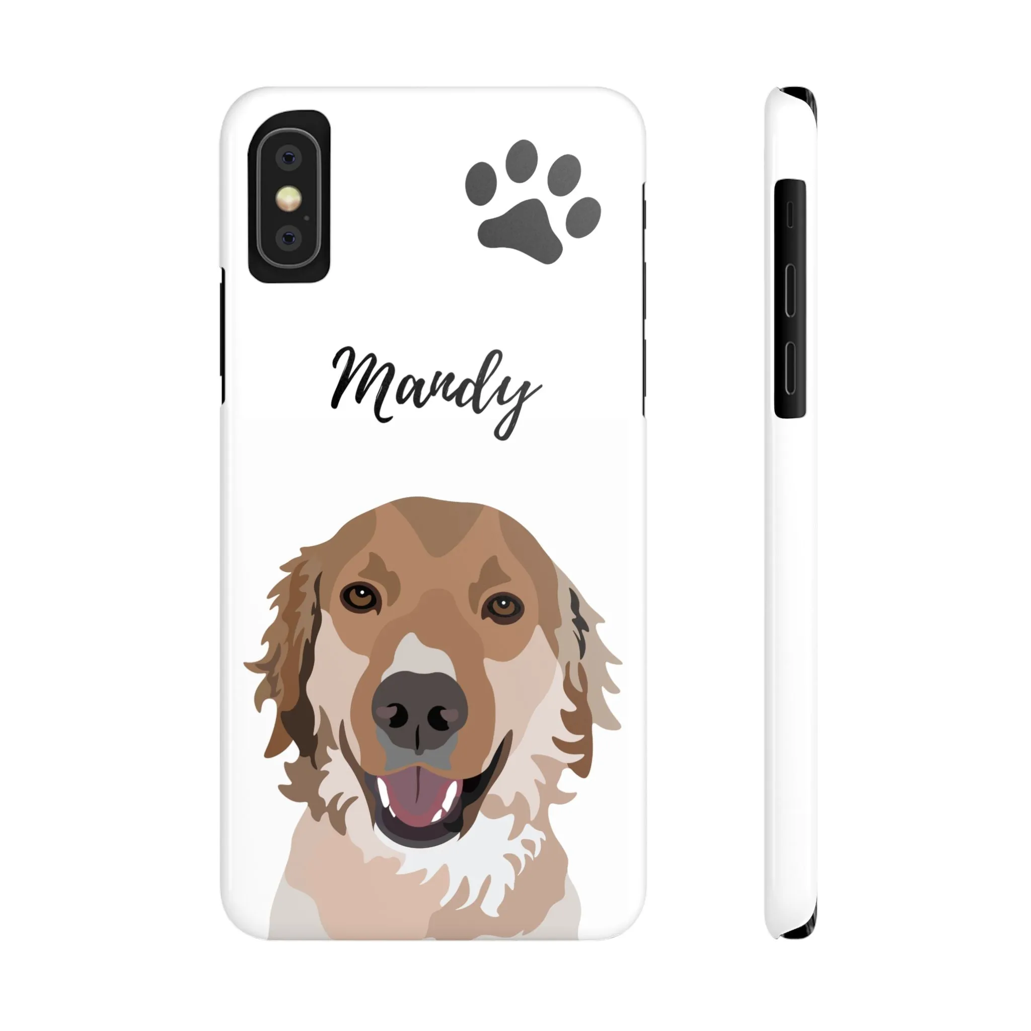 One Pet Portrait on a Slim iPhone Case | White Background | Custom Hand-Drawn Pet Portrait in Cartoon-Realism Style